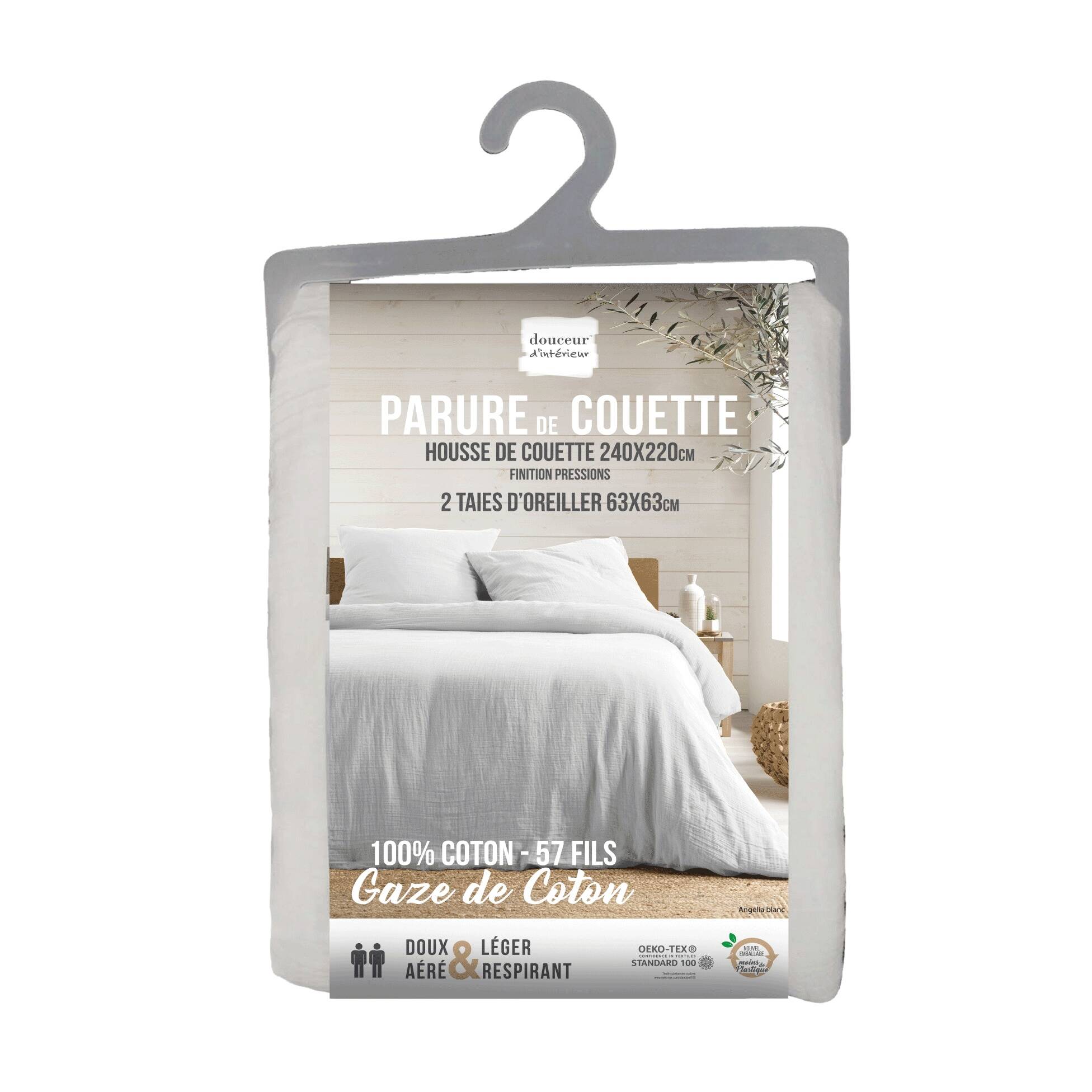 Parure de lit en gaze de coton - Blanc - 240x220 cm - Gaze de coton/Coton - 5