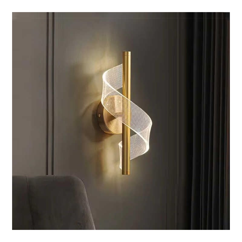 Nowoczesna dekoracyjna lampa ścienna do salonu, wykwintne oświetlenie (złoty akryl) (trójkolorowe zmiany oświetlenia)