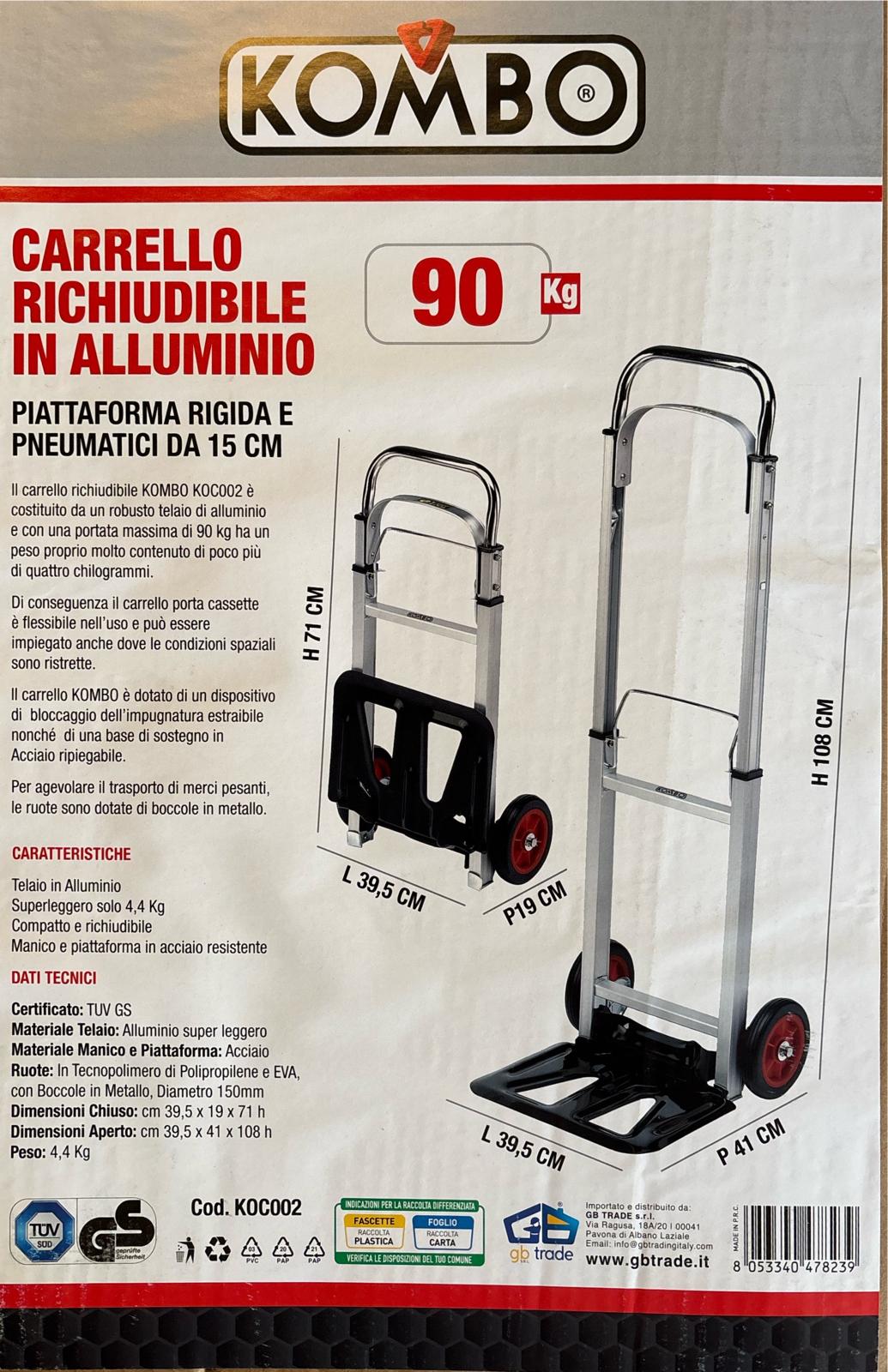 Carrello Pieghevole Multifunzionale Portatile in Alluminio a 4 Ruote, Capacità 90 Kg per Magazzino
