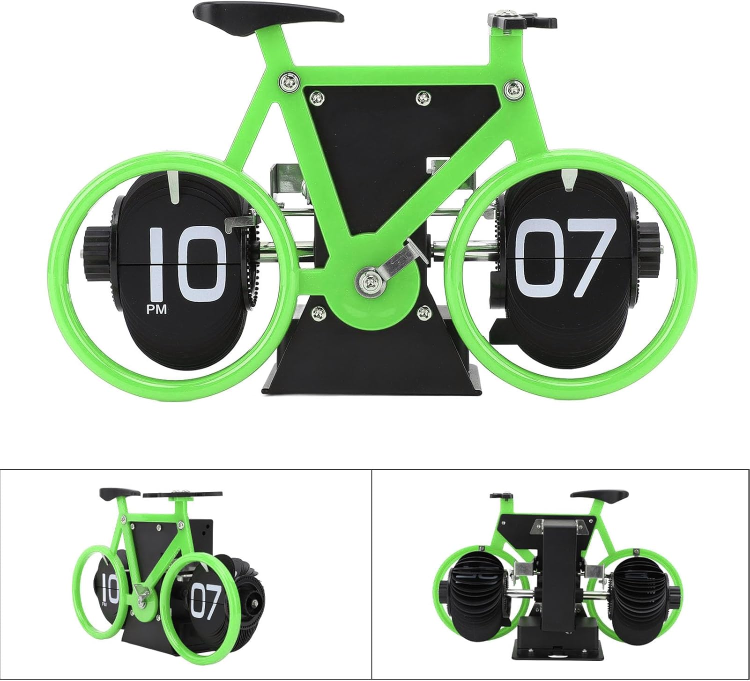 Horloge de table en forme de vélo, horloge à rotation automatique des pages, horloge décorative rétro, horloge à rotation simple des pages (vert) - 5