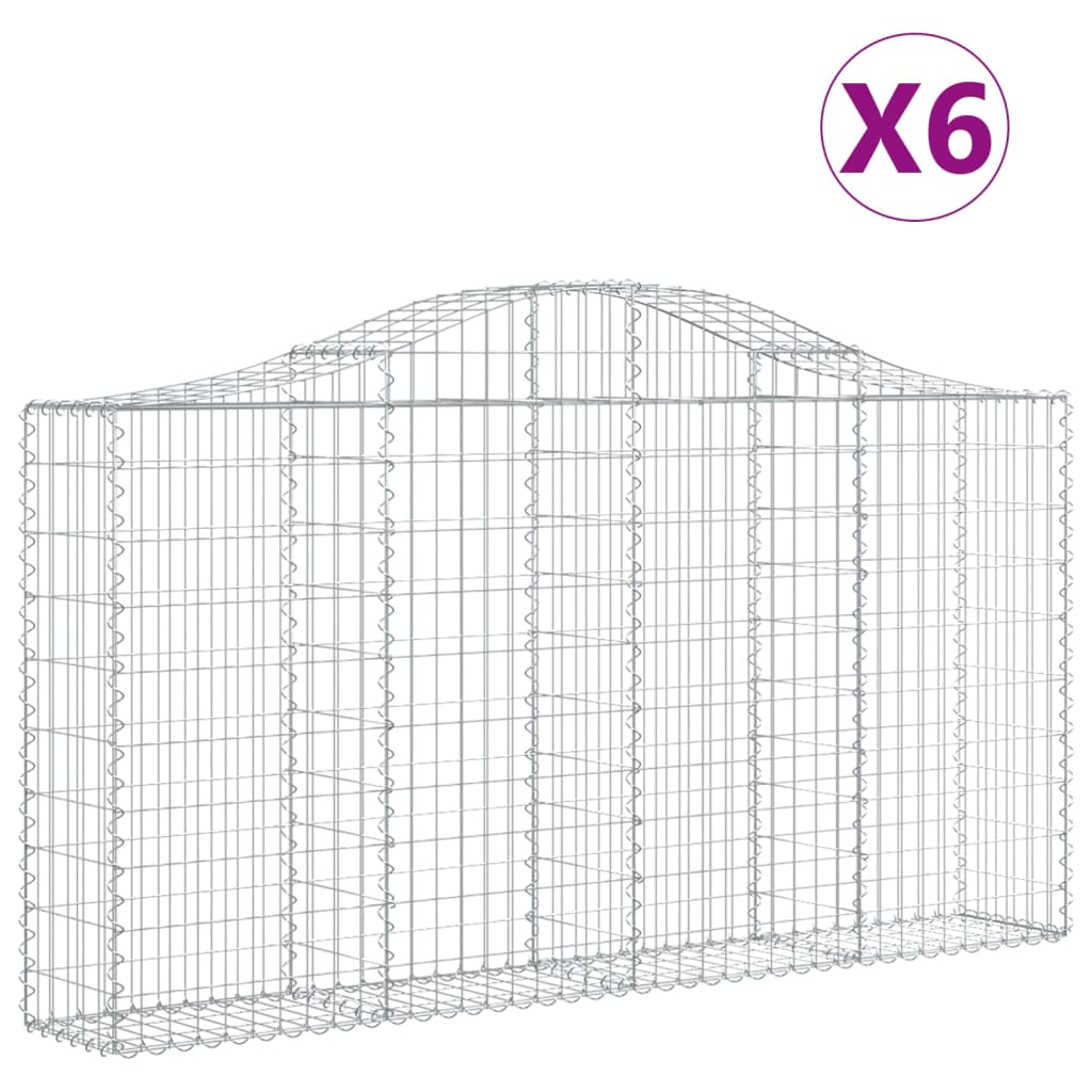Cestas de gaviones arqueadas 6 piezas 200x30x100/120 cm hierro galvanizado