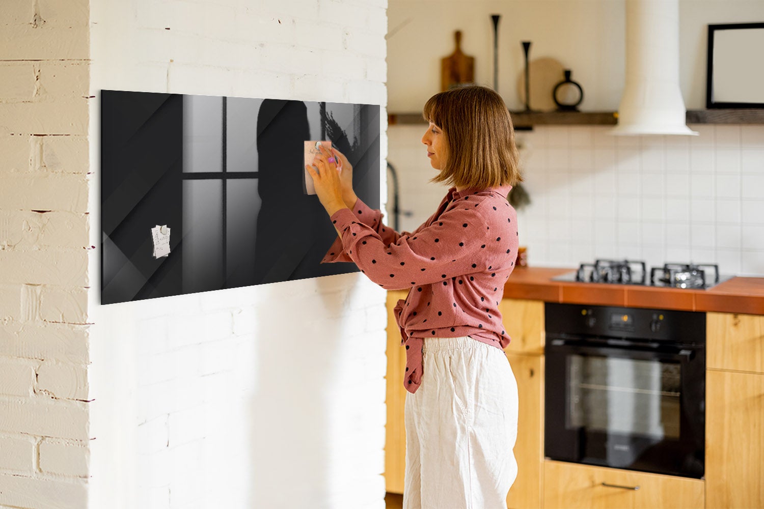 Tableau magnétique mural, Tulup - 120x60 cm - Mur foncé avec motif, 5 aimants, une éponge, un marqueur blanc - 6