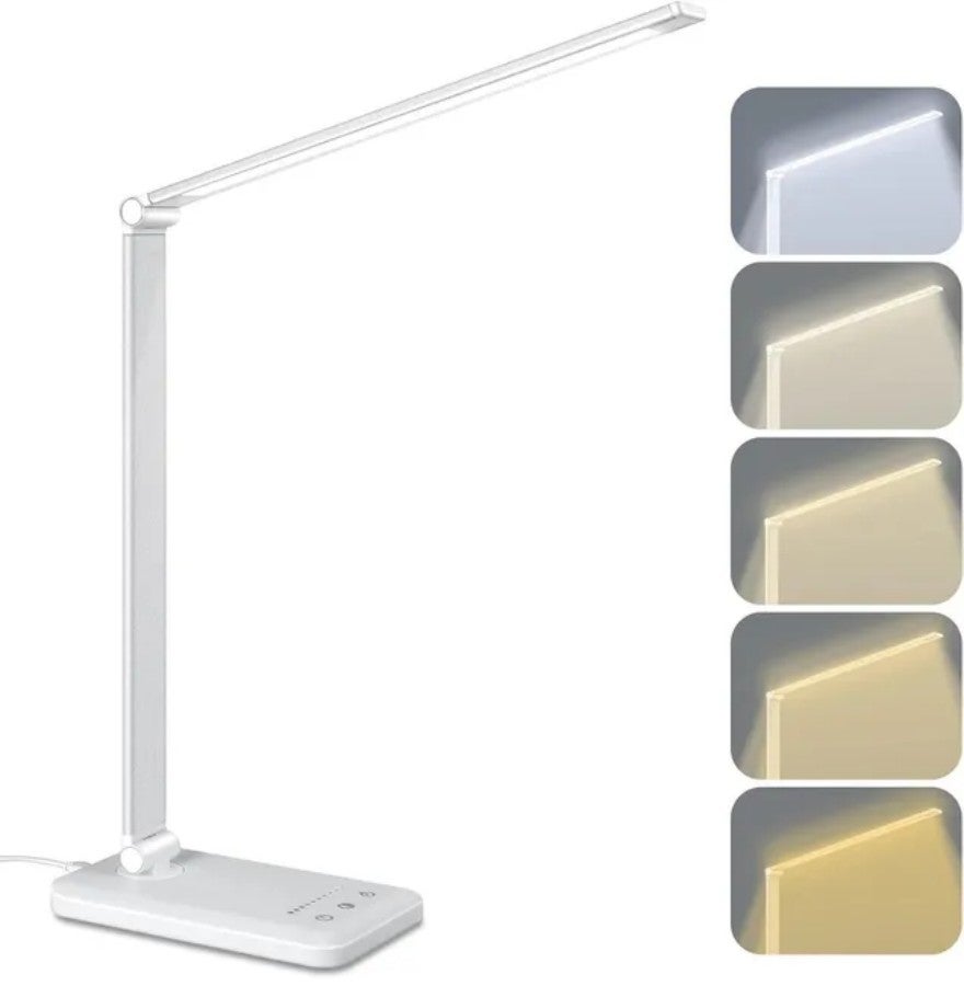 Lampka biurkowa LED - 5 trybów oświetlenia i regulowana jasność, zasilanie USB-C, dla dzieci, do nauki, pracy biurowej [Biała]
