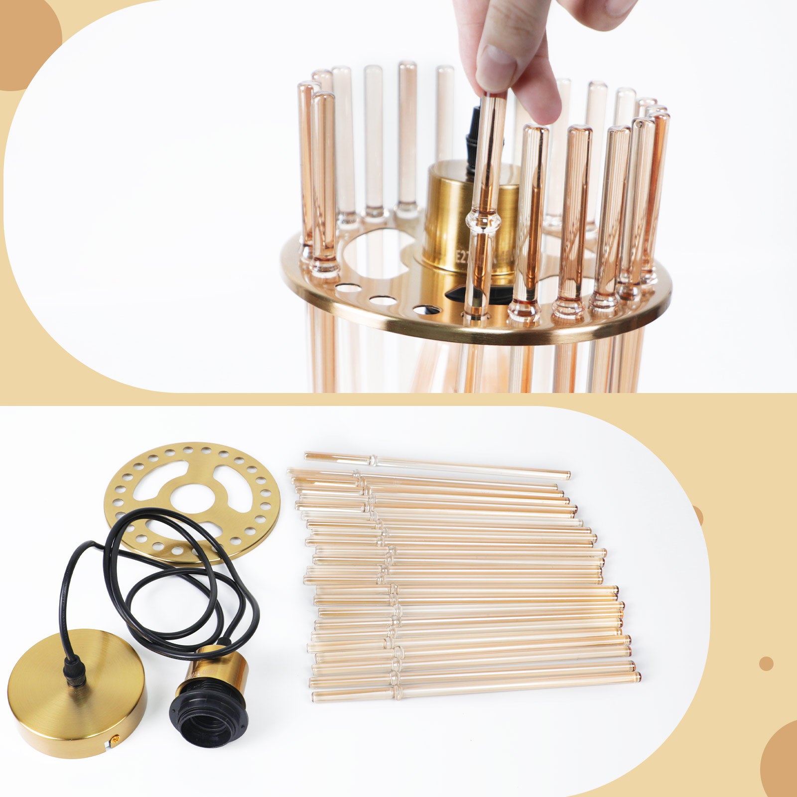 ZMH Lampa wisząca jednopunktowa, oprawka E27 szklana, kolor złoty, Ø16cm, do jadalni, kawiarni, baru, kuchni, salonu (żarówka nie jest dołączona) - 8