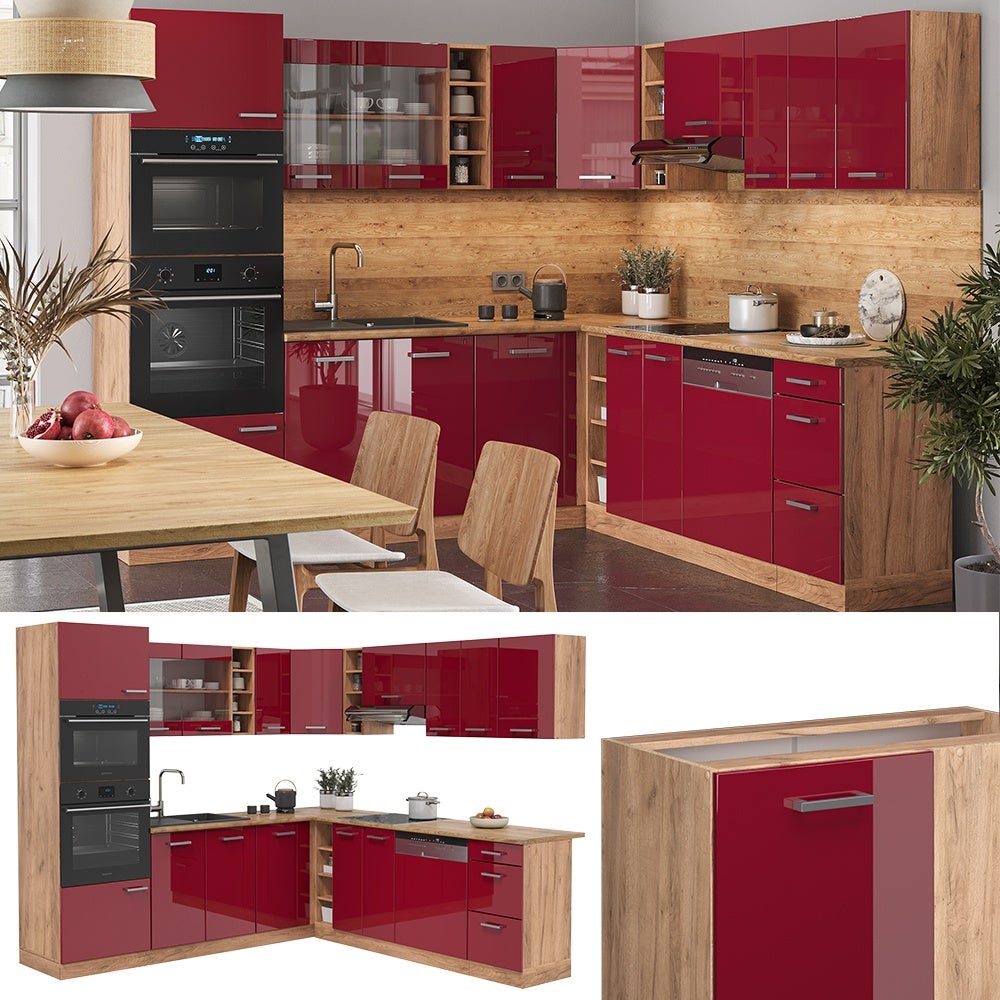 Vicco Cuisine en angle R-Line, Rouge brillant/Chêne de force doré, 247 x 237 cm sans PT - 4