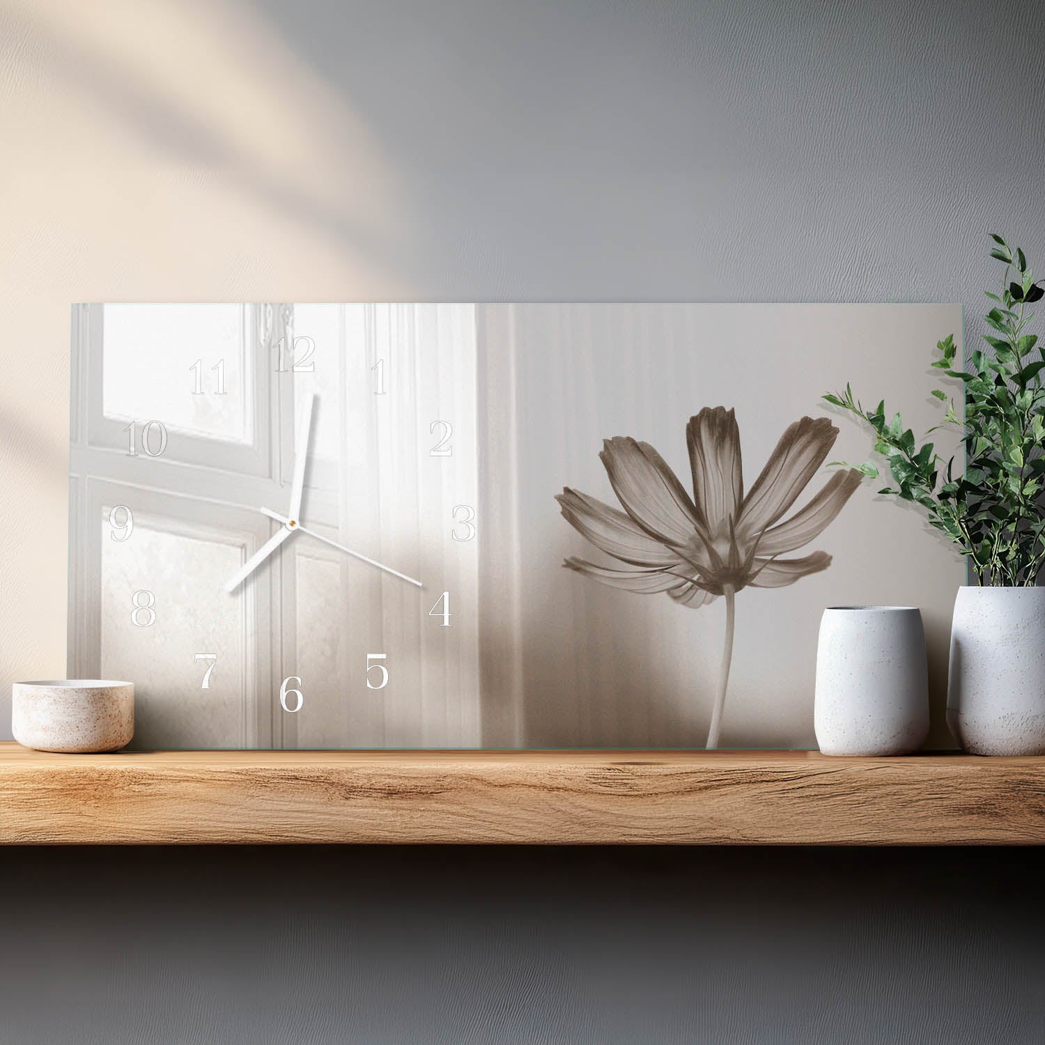 Reloj de pared elegante con diseño artístico y mecanismo silencioso de movimiento continuo Flor | Rectangular 60x30 cm | Tulup - 3