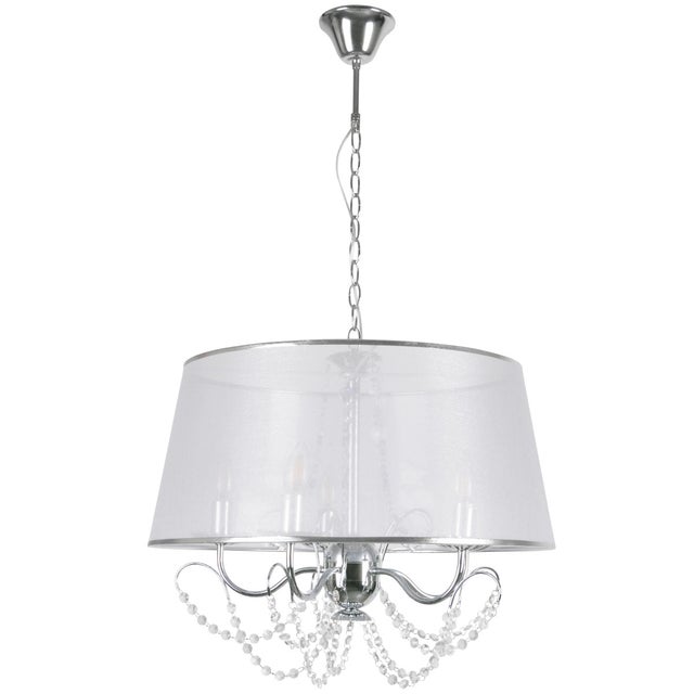Lampa wisząca Abbazia chromowana biała 5xE14x12W kryształki wym: 105 x 56 x 56 cm tkanina Polux
