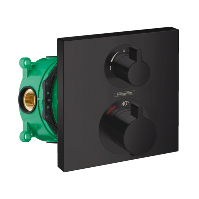 HANSGROHE Facade pour mitigeur thermostatique encastré Ecostat Square robinet d'arrêt et inverseur noir mat + Corps encastré