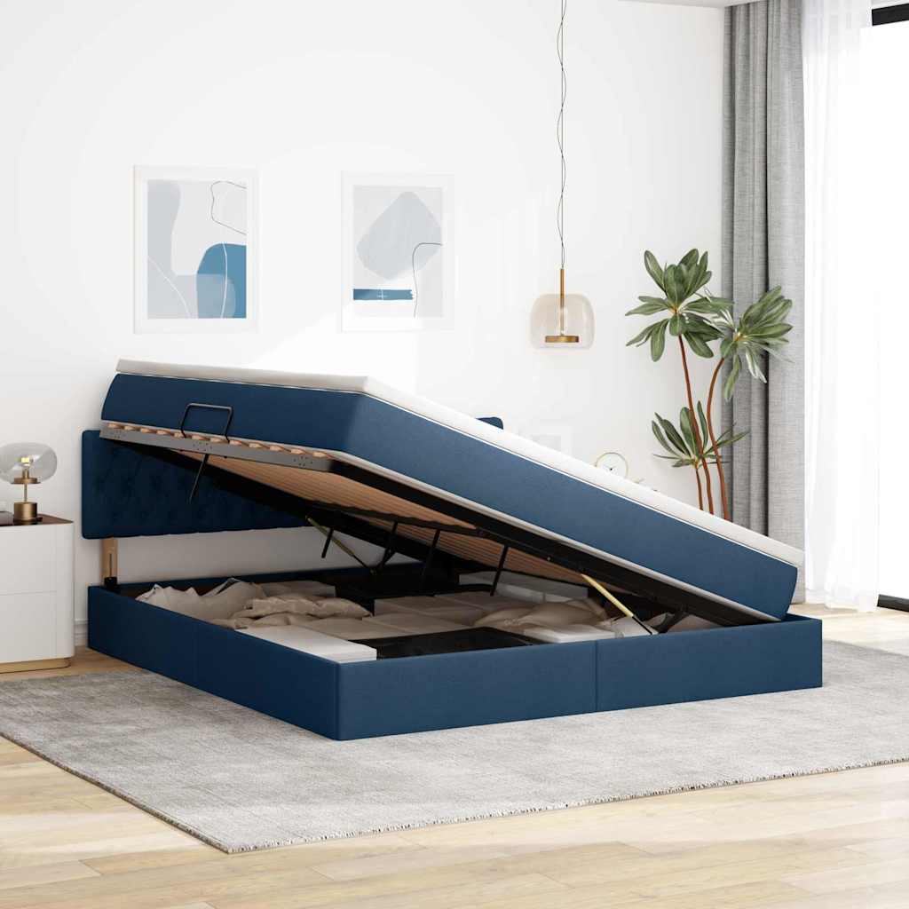 Lit avec rangement et matelas bleu 180 x 200 cm en velours - 4