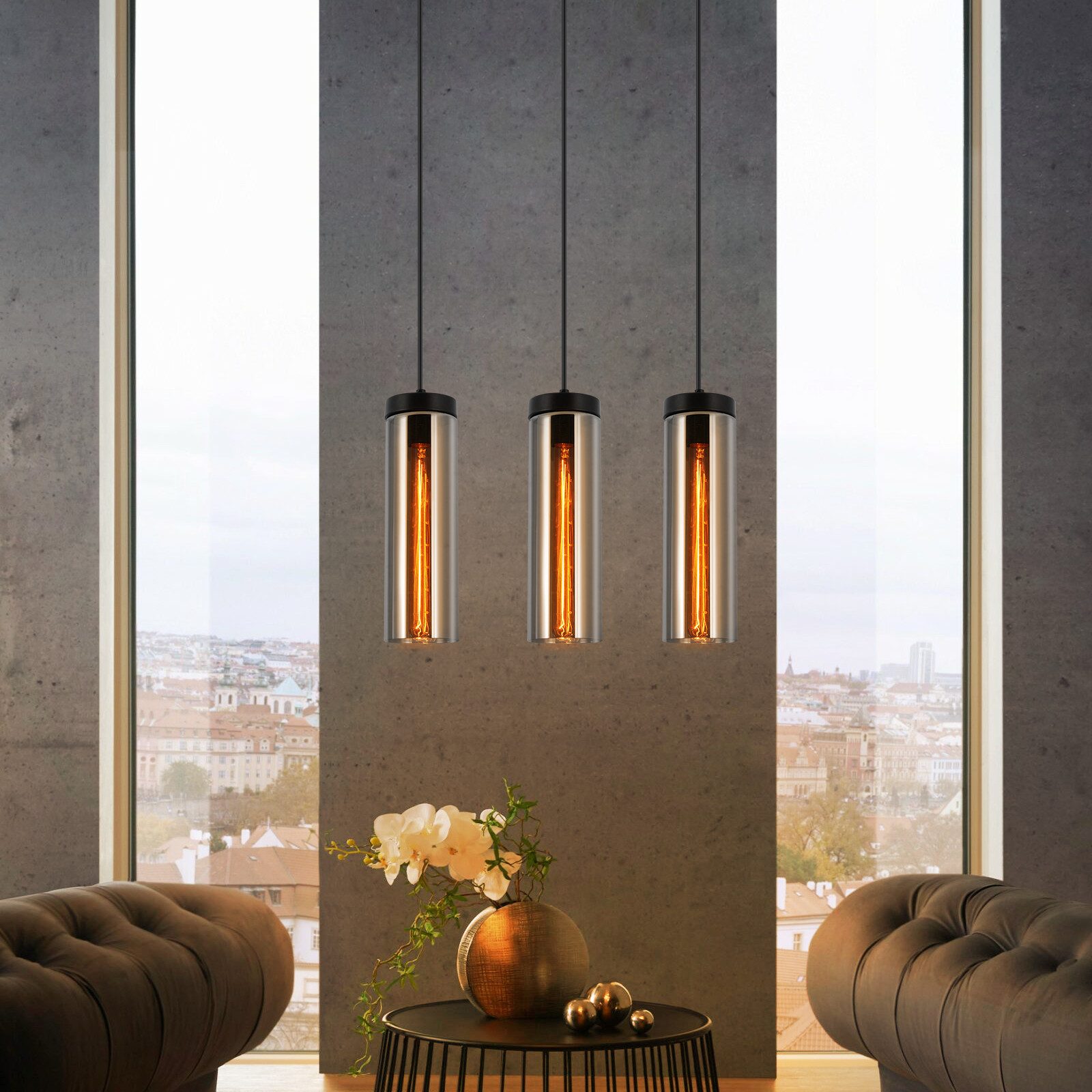 NETTLIFE Lampe à Suspension Pour Table à Manger En Verre Noir Mat Rétro 3 Flammes E27 - 9