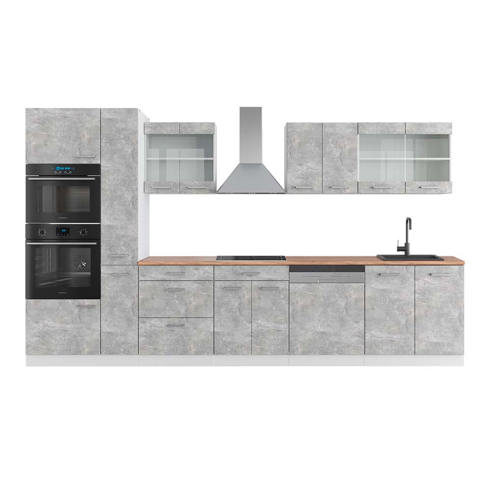 Vicco Moduł kuchenny R-Line, Beton/Biały, 350 cm z wysoką szafką, BP Dąb