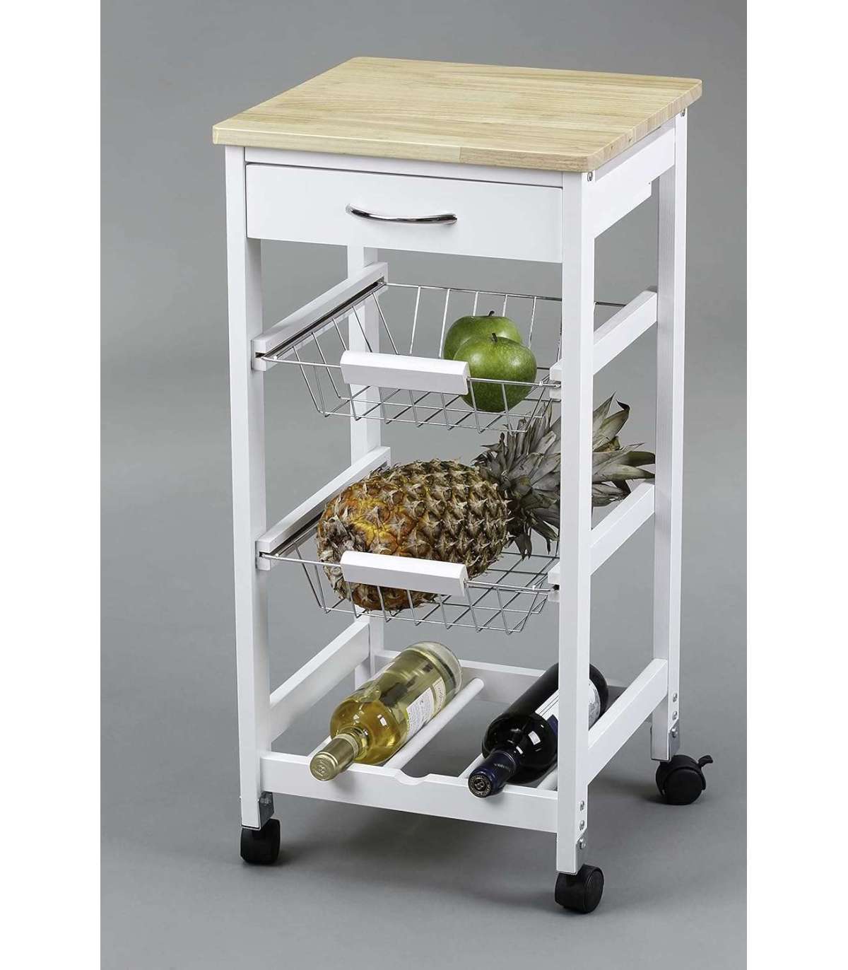 Kitcloset Carro Para Cocina Con Cestas Y Botellero Móvil Blanco , Leroy Merlin