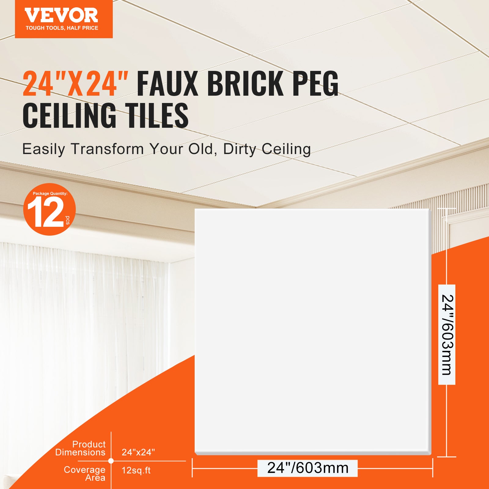 Dalles de Plafond,Lot de VEVOR 12,24 x 24 po,Dalles Suspendues,Feuilles de Mousse PVC Premium,Ignifuges,Bonne Flexibilité & Installation Facile - 2