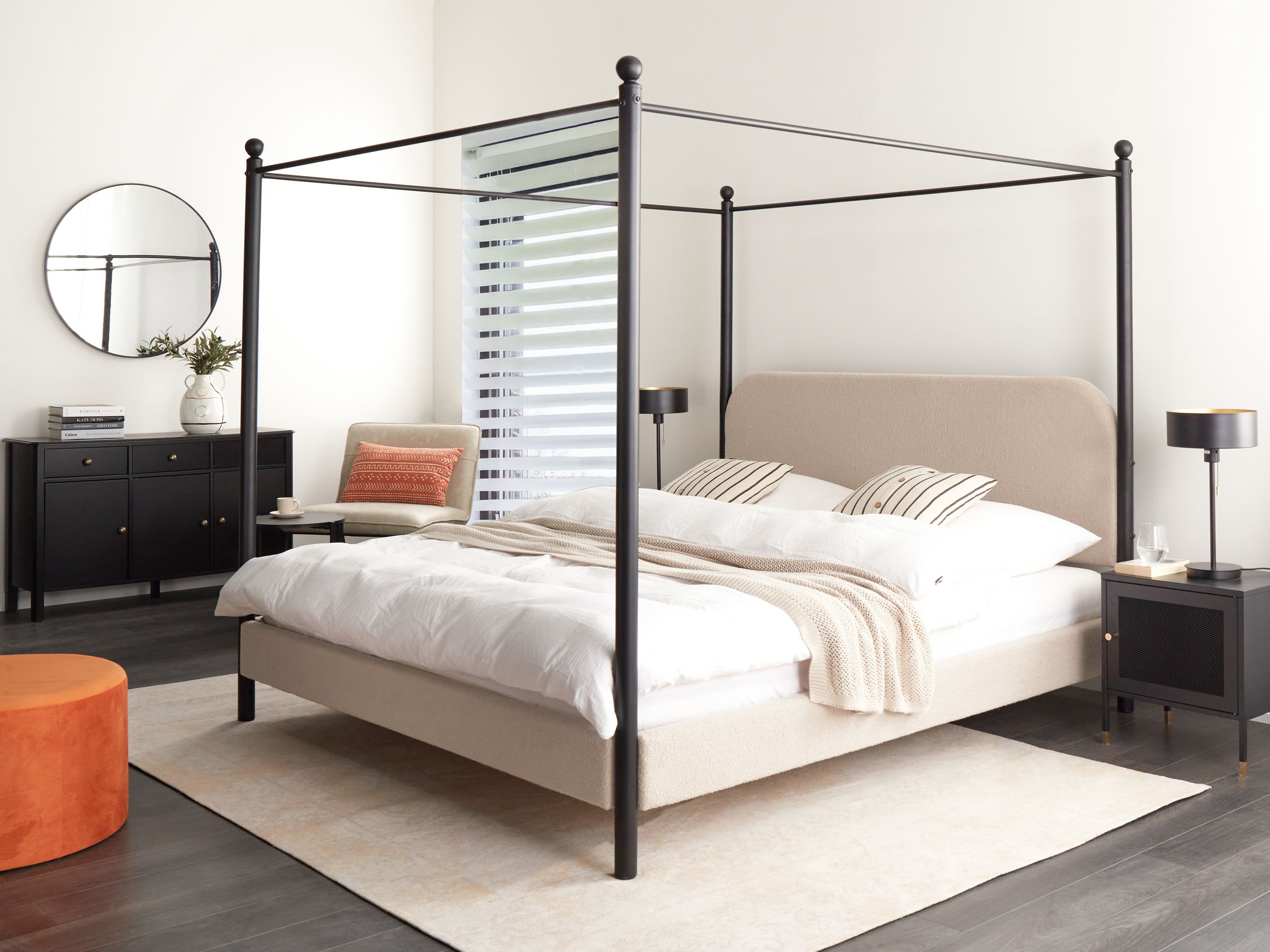 Cama com dossel Bouclé DANNEMOIS 180 x 200 cm Taupe - 2