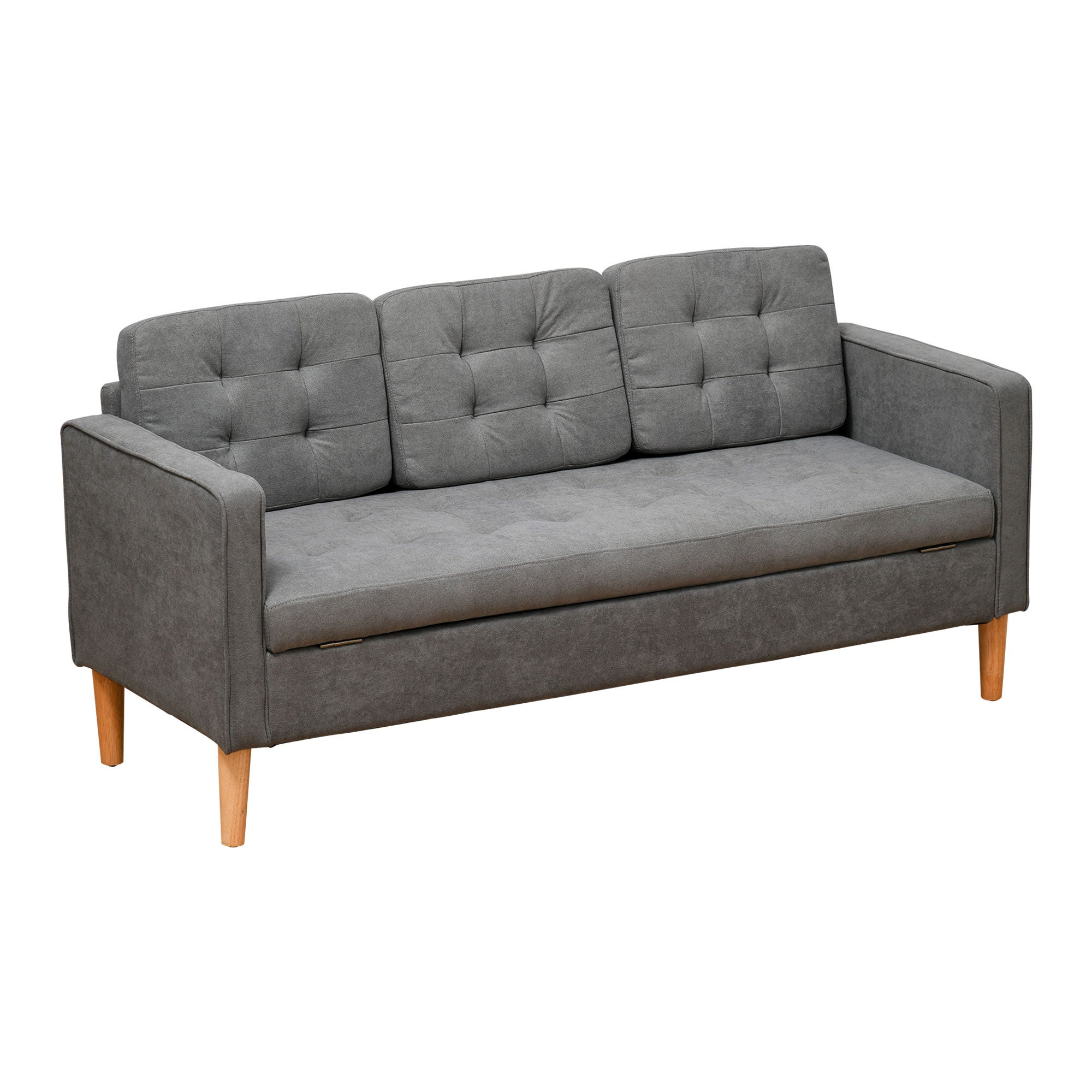 Sofá de 3 plazas homcom algodón poliéster, madera de caucho gris 166.5x62x82 cm 839-033