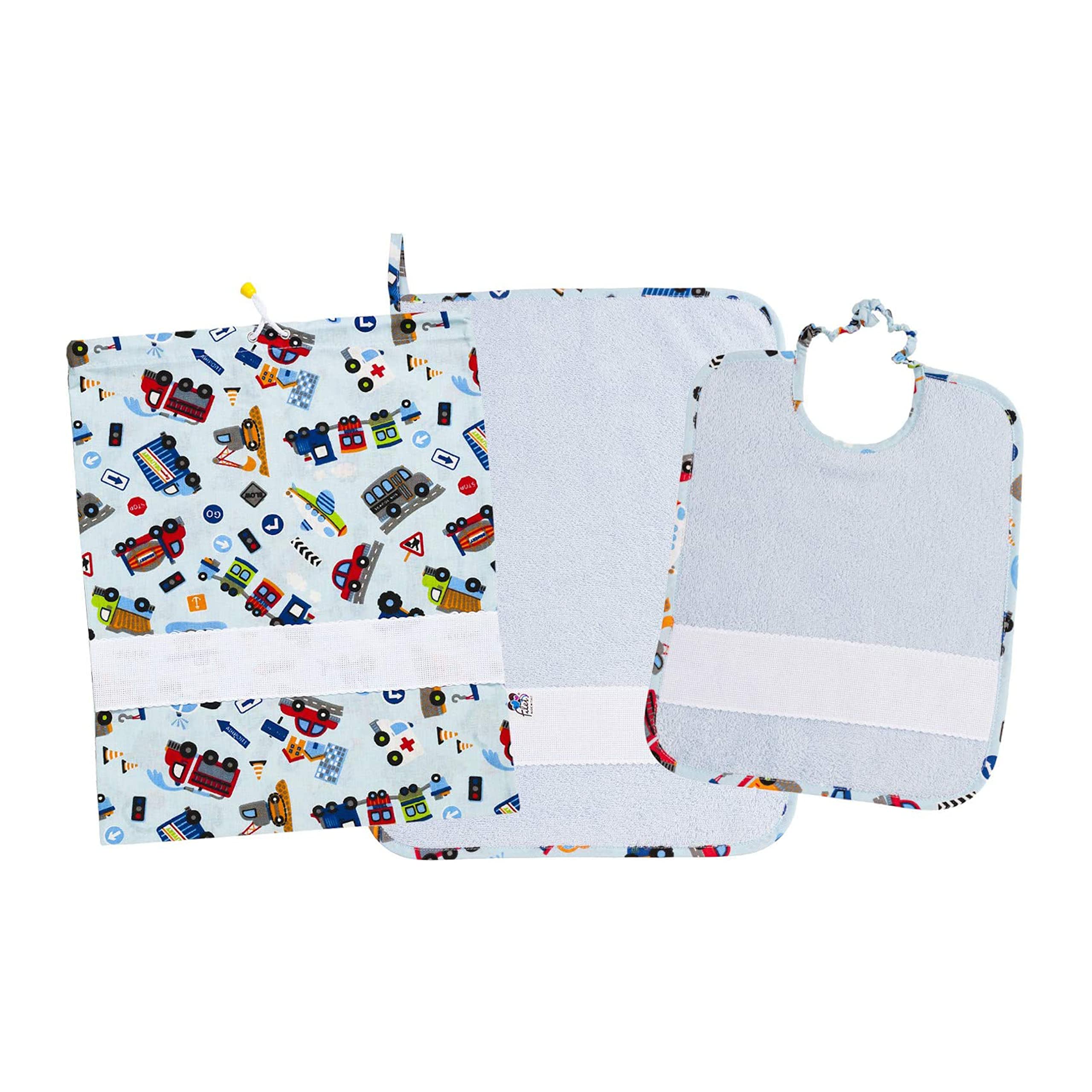 Filet Set Asilo Pezzi Sacchetto, Bavaglino e Asciugamano in