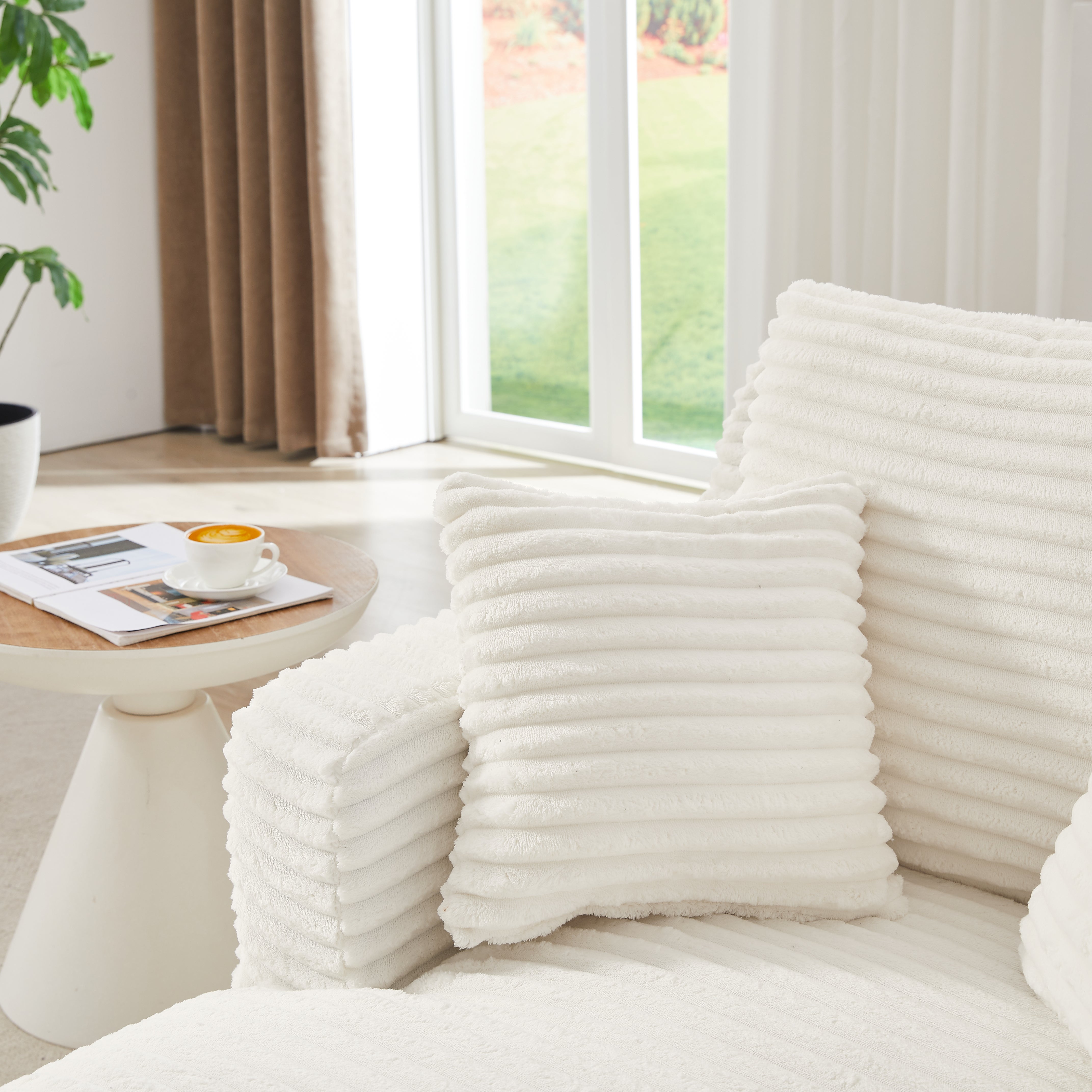 Canapé lit 3 en 1 méridienne et inclinable, velours côtelé confortable - Prêt à l'emploi, idéal petit espace -Blanc - 4