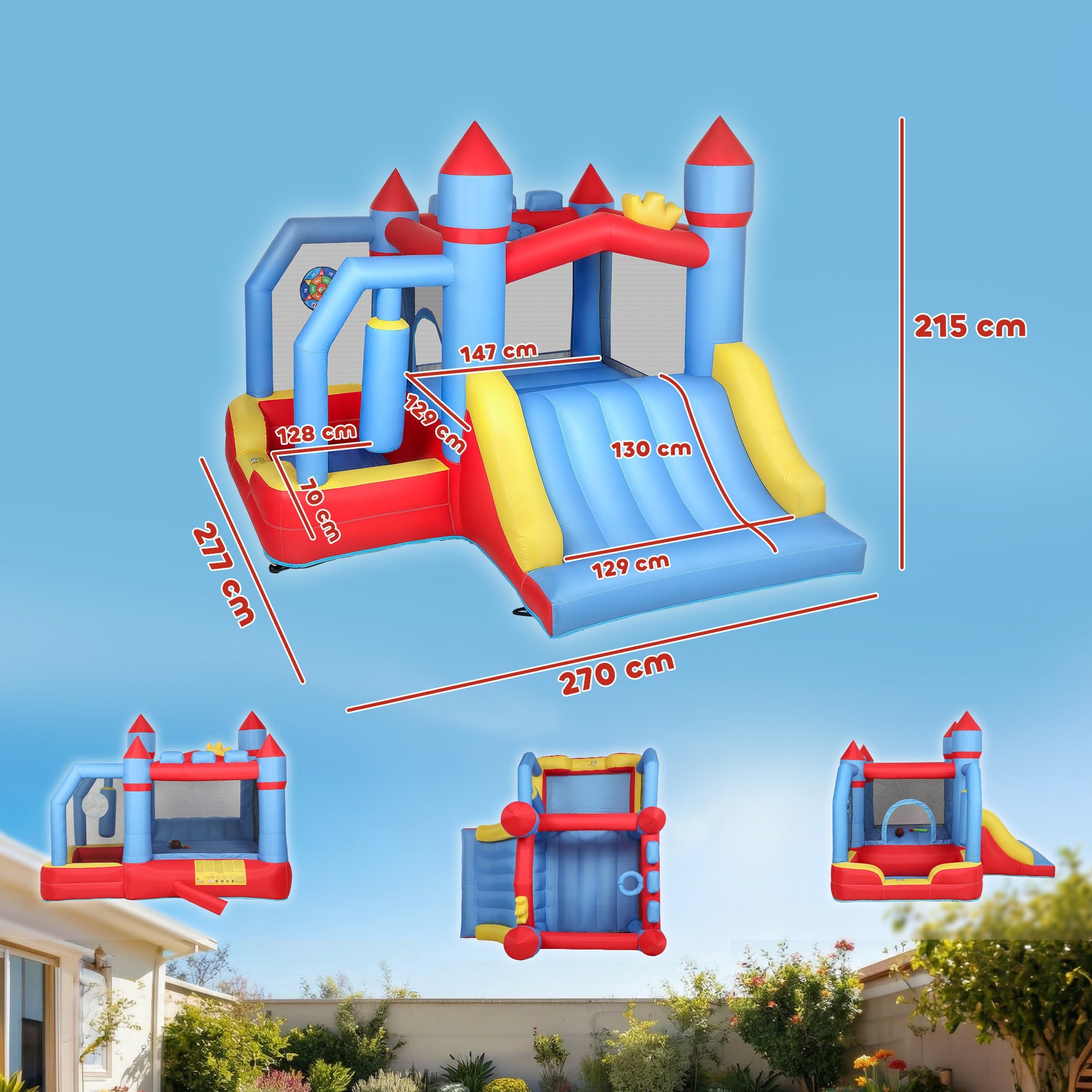 Castelo Insuflável Crianças AIYAPLAY Tecido Oxford, Poliéster Azul 277x270x215 cm - 3