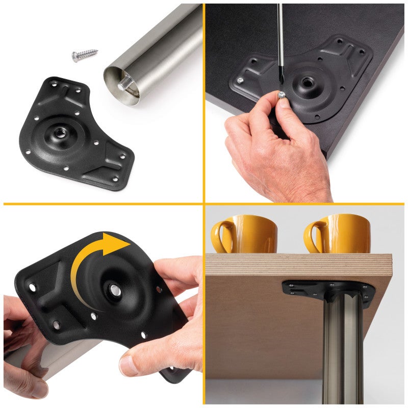 Emuca Lot de 4 pieds de table, diamètre 60mm, H 830mm, Acier, Nickel satiné - 8