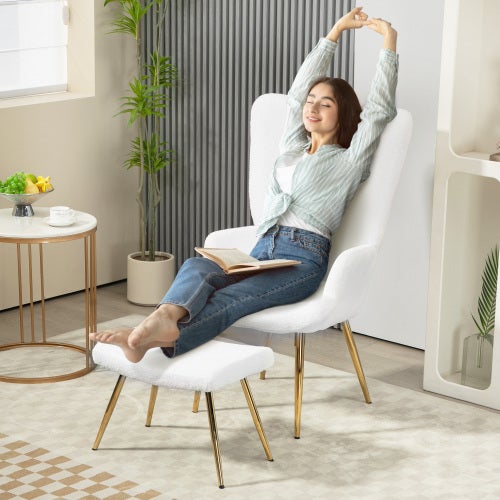 Fauteuil Relax Avec Pouf - Pivotant, Inclinable, Similicuir Crème, Pour Salon/Chambre - 5