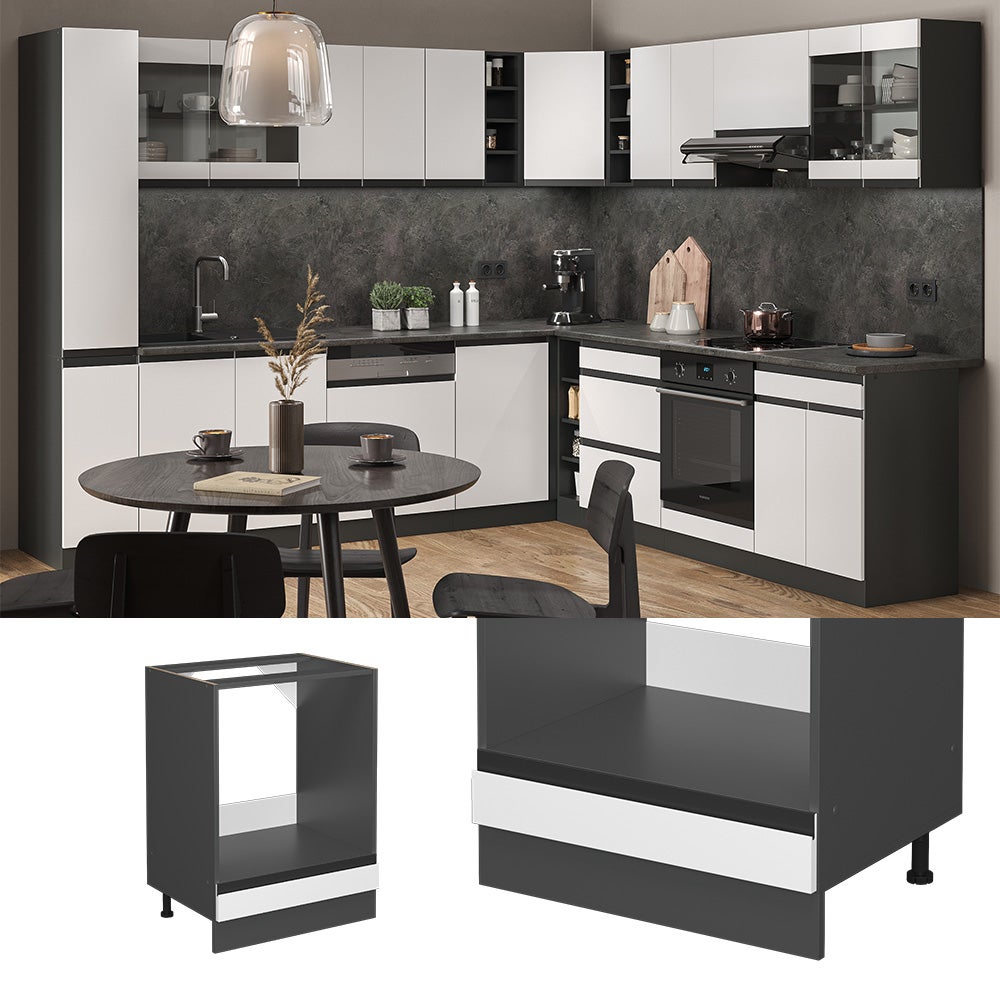 Vicco Meuble pour four R-Line, Blanc, 60cm J-Shape, PT Anthracite - 2