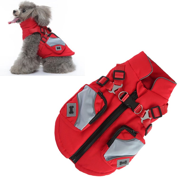 Colete para animais de estimação/roupa para cachorro, jaqueta com zíper, roupa de inverno (vermelho, tamanho GG) - 5