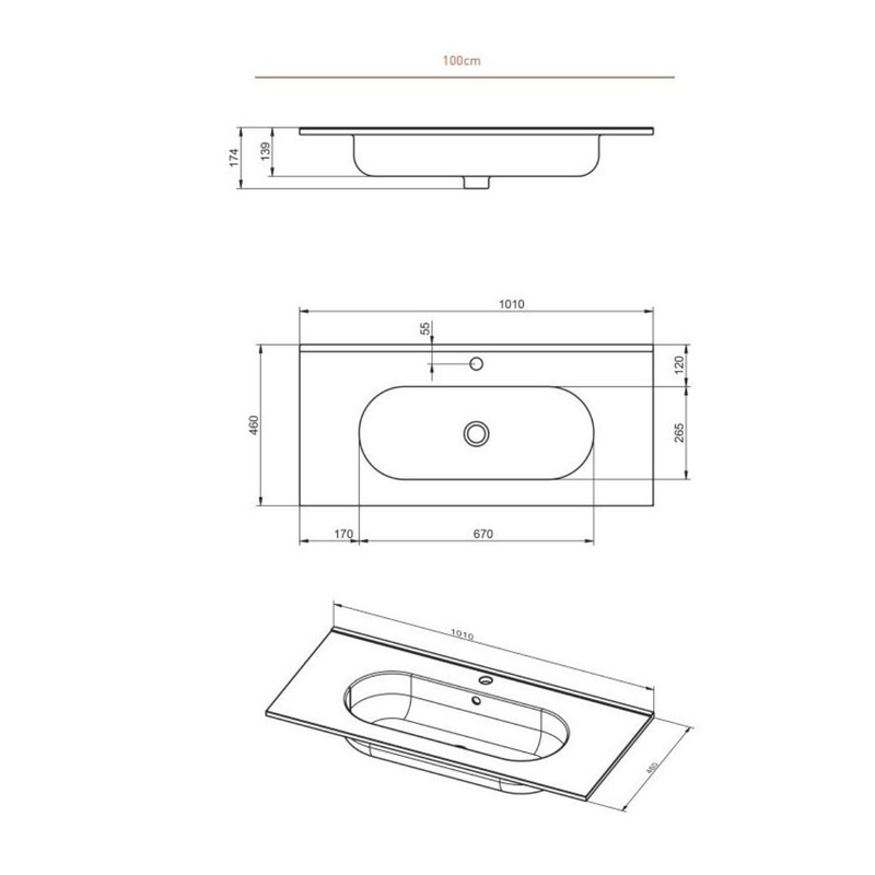 Vasque à encastrer ovale - 100 x 46 cm - Blanc brillant - CLEA - 6