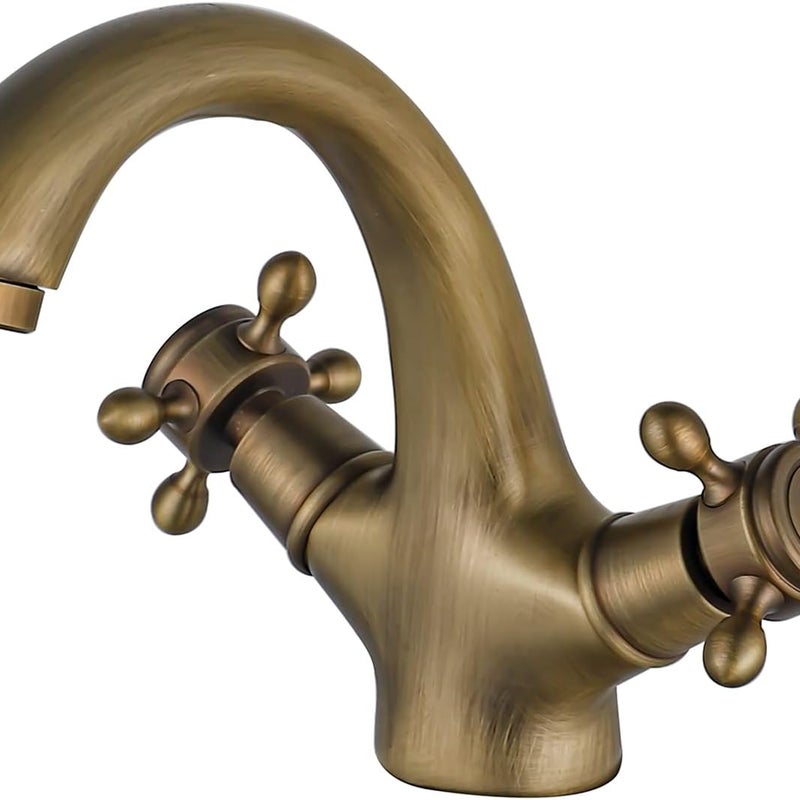 Retro bateria łazienkowa z postarzanego mosiądzu, dwuuchwytowa bateria umywalkowa, bateria łazienkowa w stylu nostalgicznie szczotkowanym do łazienki