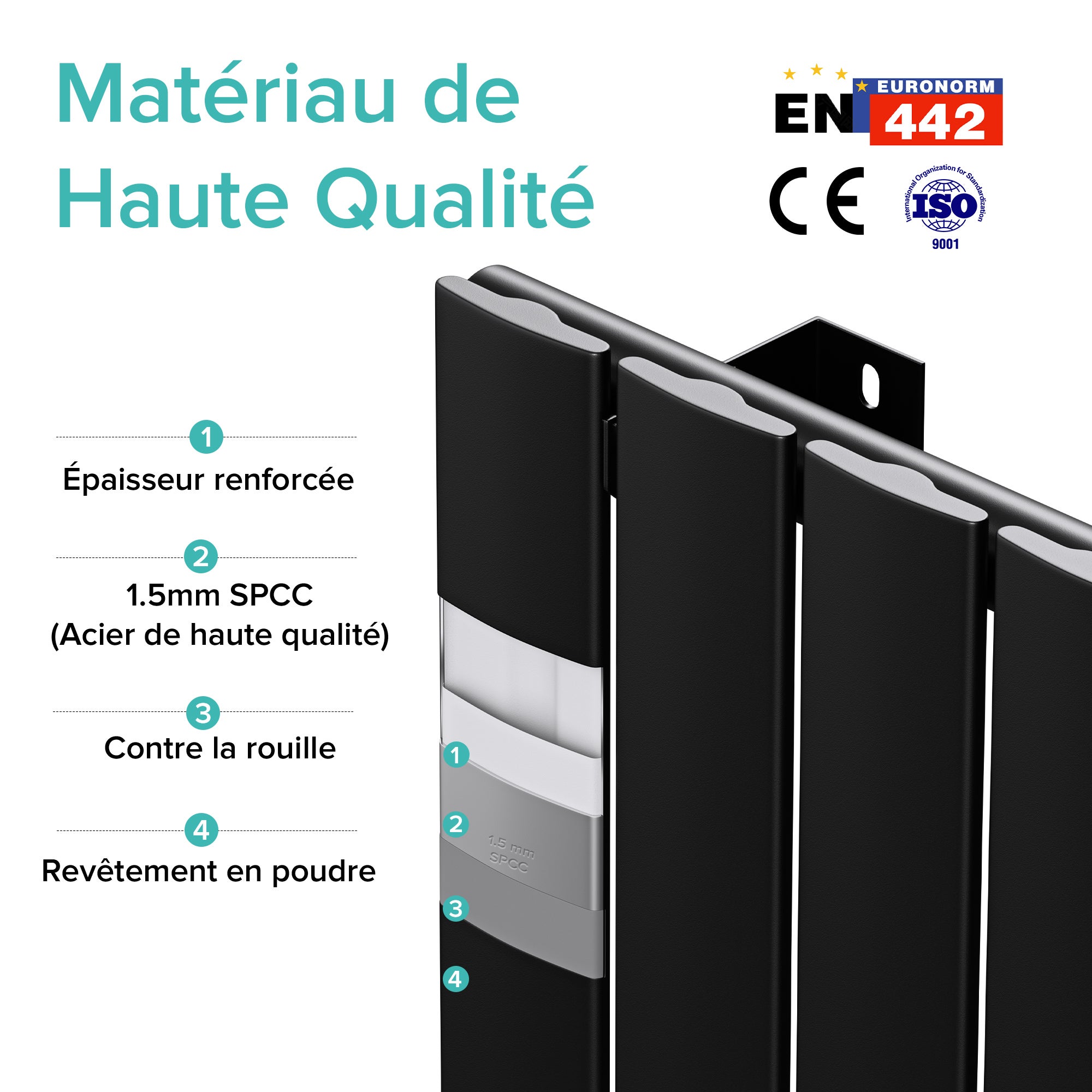 doporro Radiateur pour Chauffage Central 180x46cm Radiateur à Eau Chaude Panneau Monocouche Design Vertical Noir-Gris - 4