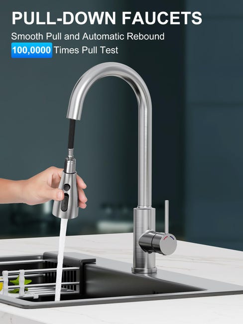 Rubinetto Da Cucina Rubinetto Cucina Con Doccetta Estraibile - Acciaio Inox, Doppia Uscita, Rotazione 360°, Monocomando Rubinetto Acciaio Inox 304 - Foto 7