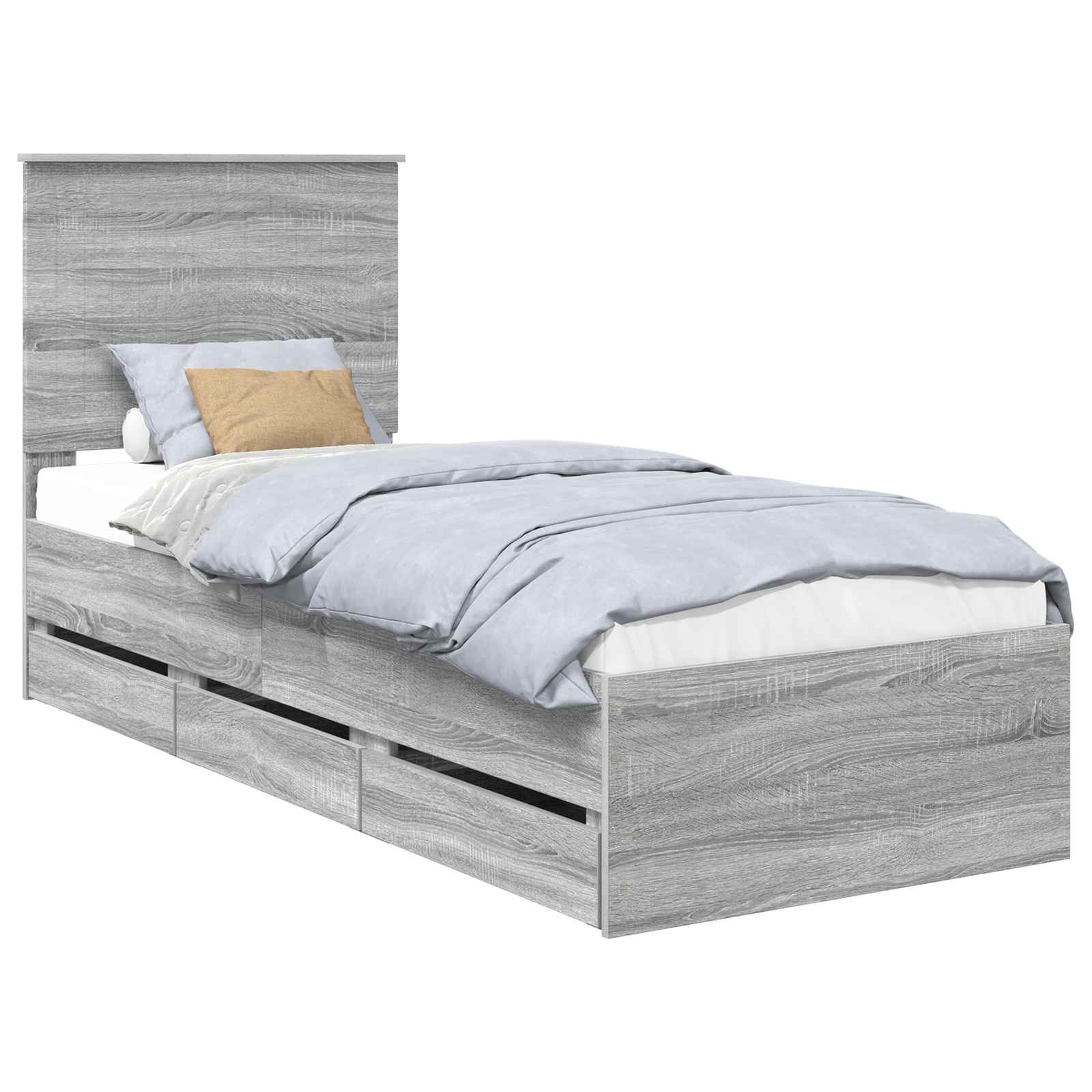 Cadre de lit gris en panneau de bois pour la chambre, 75 × 190 cm - 2