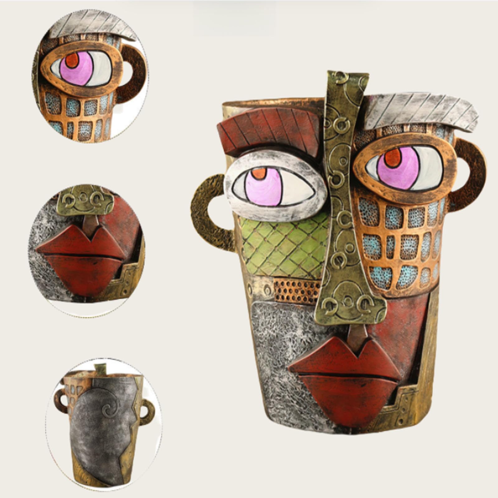 Lot de 2 pots de fleurs en résine à tête humaine - pots de fleurs,pots de fleurs abstraits à tête humaine avec poignées,pots de fleurs tête humaine,B - 2