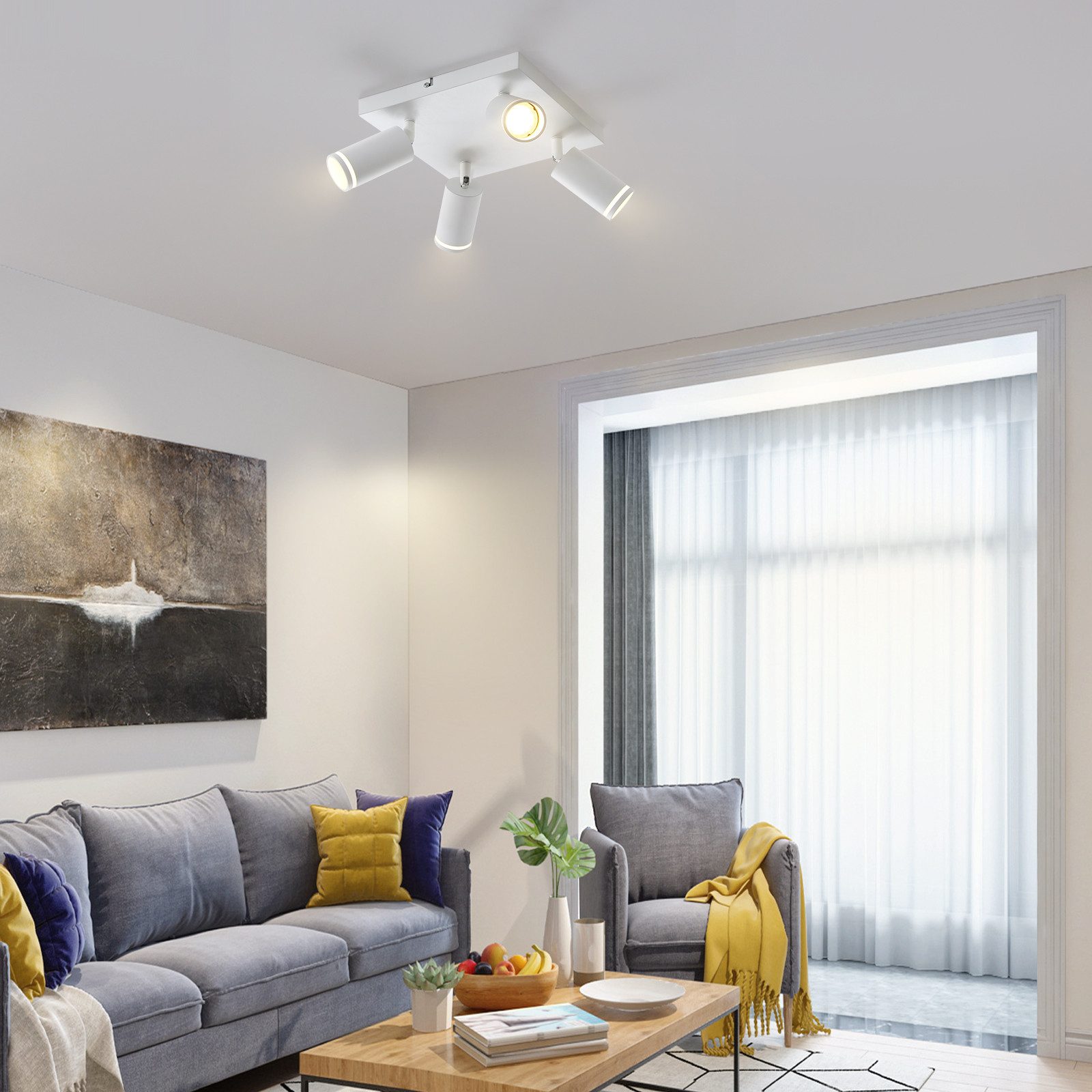 ZMH Spot de plafond blanc 4 ampoules moderne spot GU10 spots orientable intérieur métal - 8