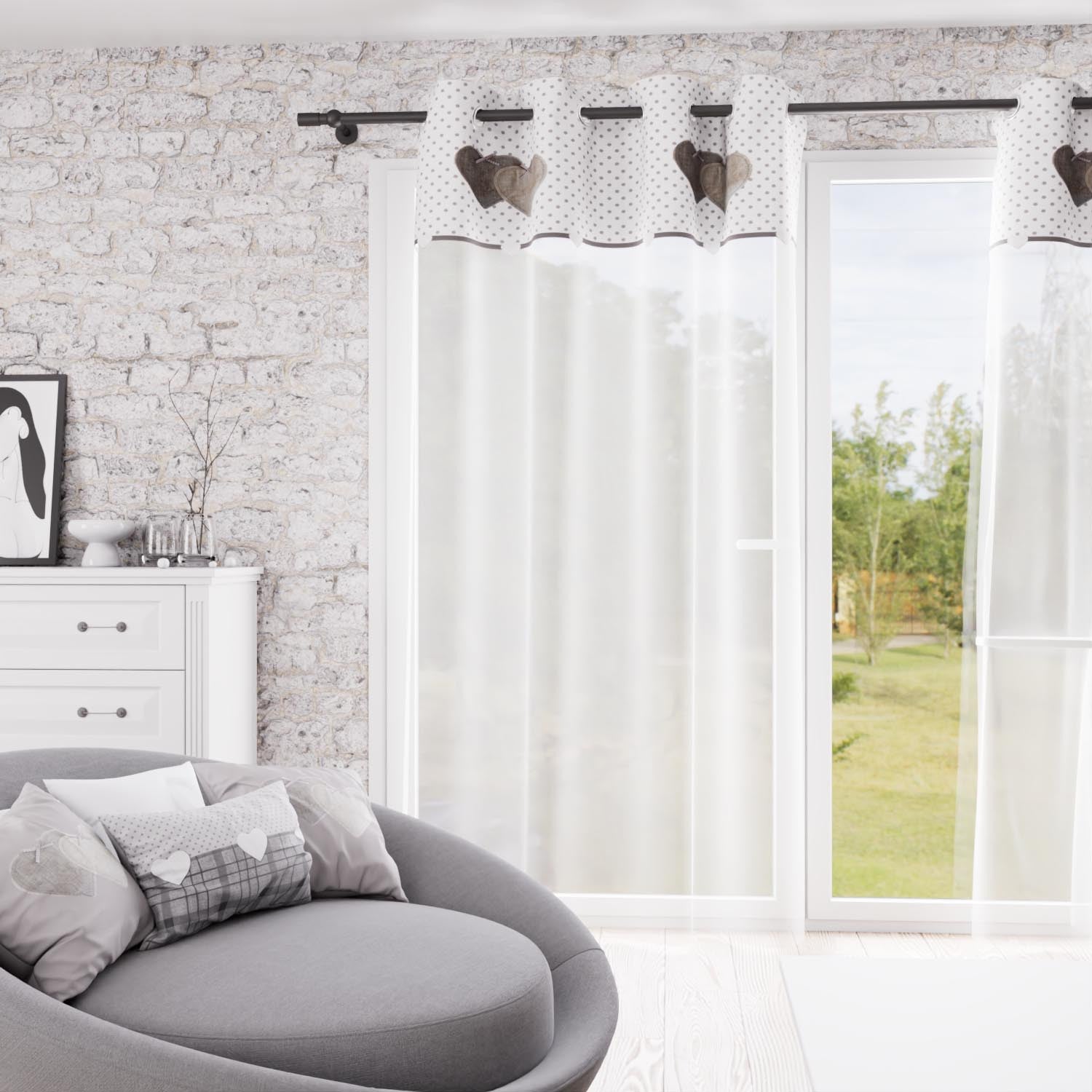 Voile à oeillets pur coton 130x250 cm LOVE gris, par Soleil d'Ocre - 2