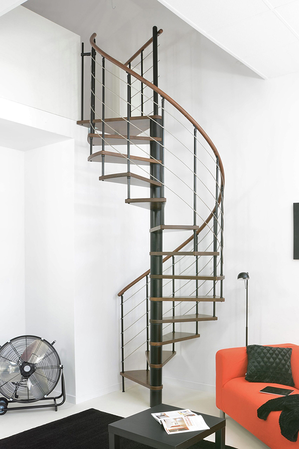 Escalier colimaçon 13 marches - Diamètre 120cm - Hauteur à franchir 2.54 à 3.05m - Noir et Noyer - VENE120-SNMNOY-13 - 3