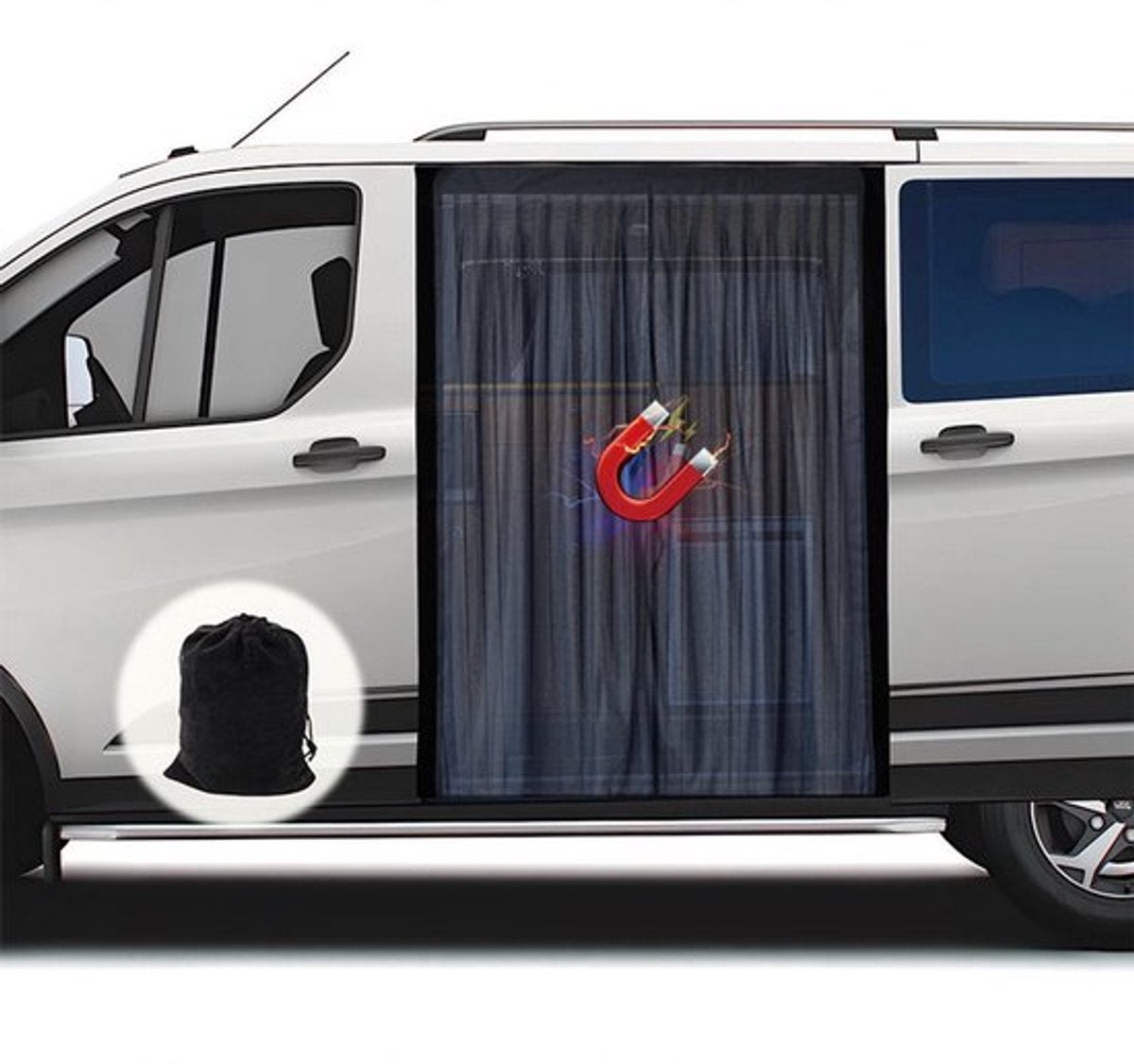Cortină magnetică neagră pentru ușă, pentru autorulote și caravane, dimensiuni 150 × 110 cm, plasă de țânțari