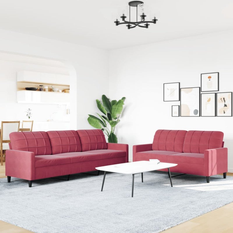 Set di Divani 2 pz con Cuscini Rosso Vino in Velluto vidaXL - 3
