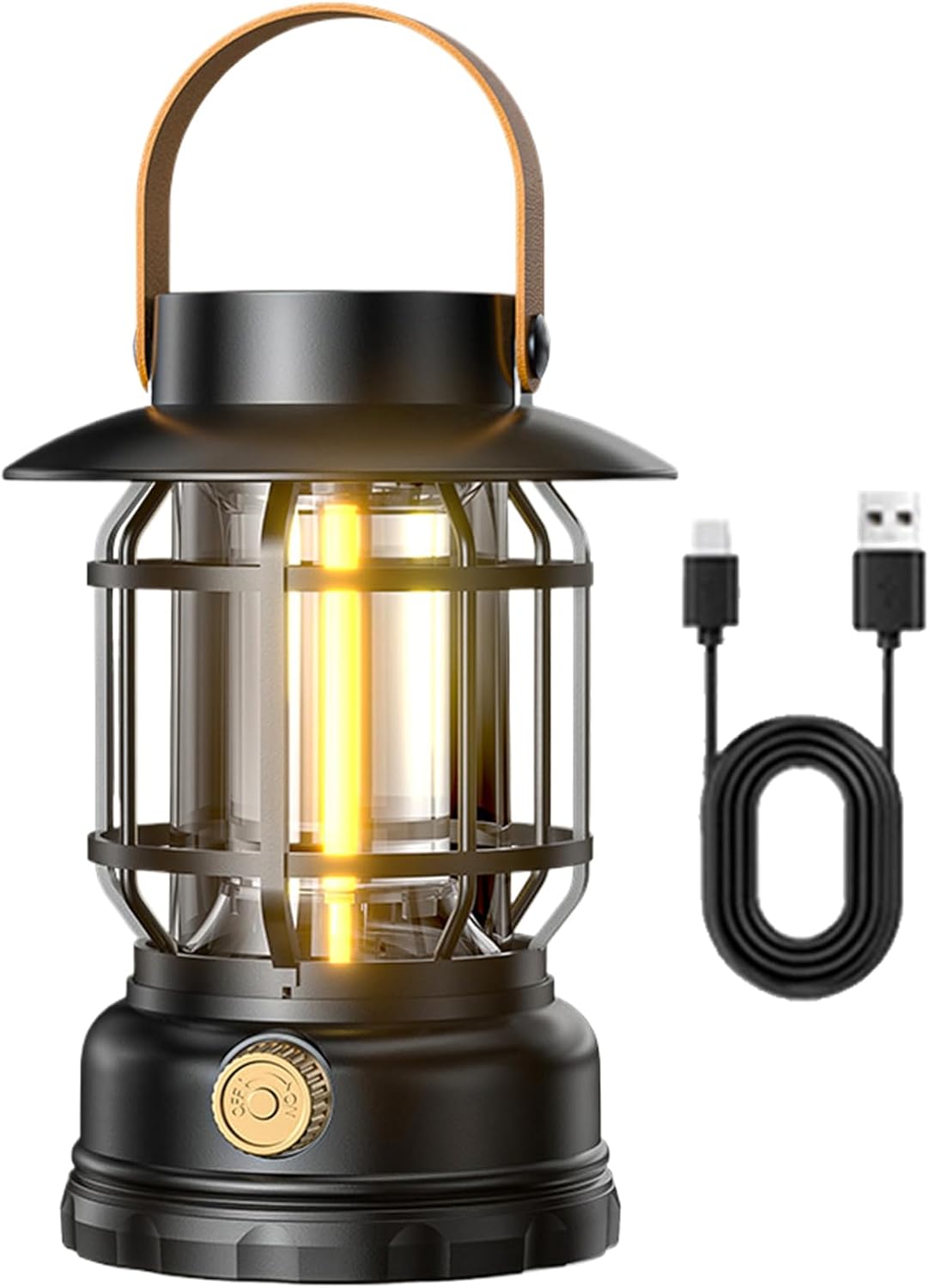 Oświetlenie kempingowe, ładowalna lampa wędkarska, solarna lampa ogrodowa | Ładowanie Type-C, czarna