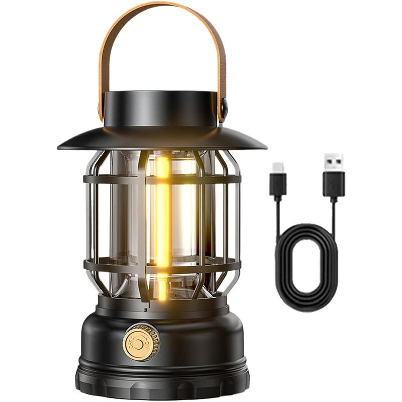 Oświetlenie kempingowe, ładowalna lampa wędkarska, solarna lampa ogrodowa | Ładowanie Type-C, czarna