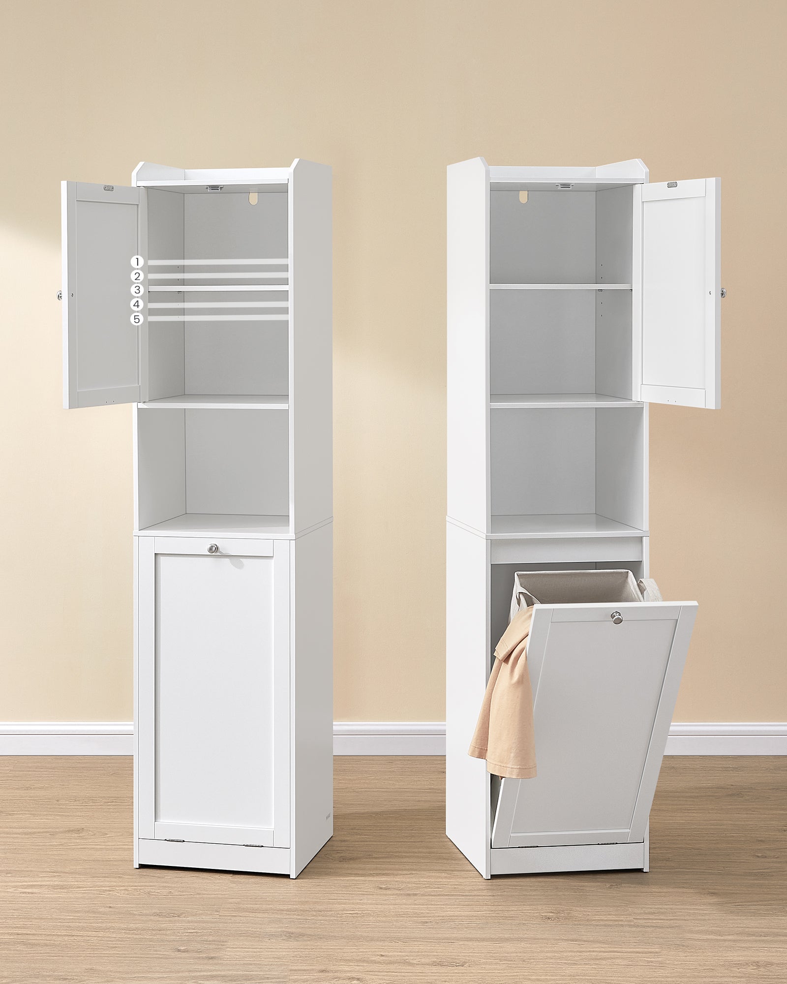 Meuble de Salle de Bain, Panier à Linge, 1 Tiroir, Blanc Nuage - 6