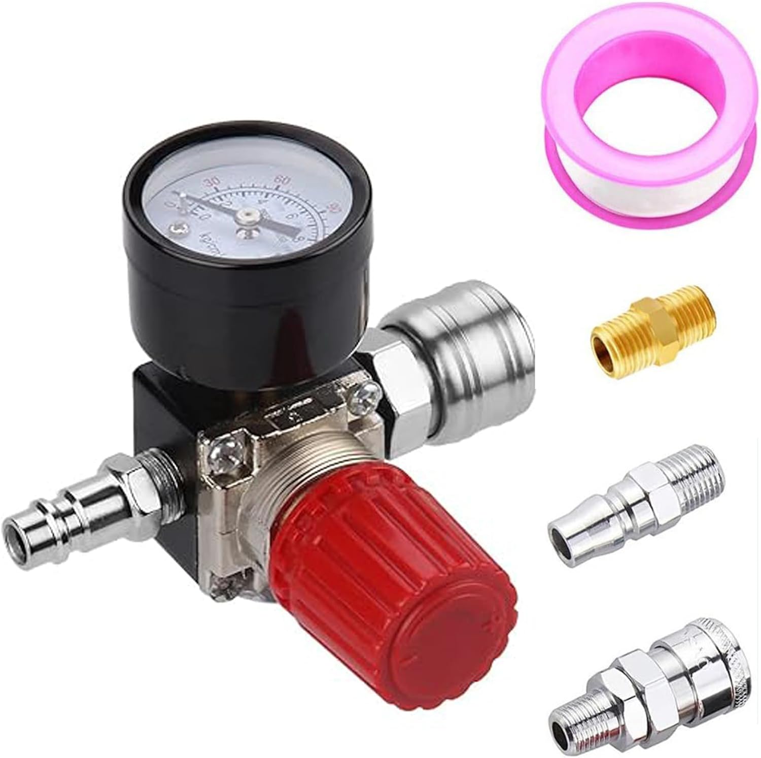 Regulator ciśnienia powietrza 1/4" z manometrem – Zawór z cynku i miedzi, Standard Europejski – Biały, 4 wejścia