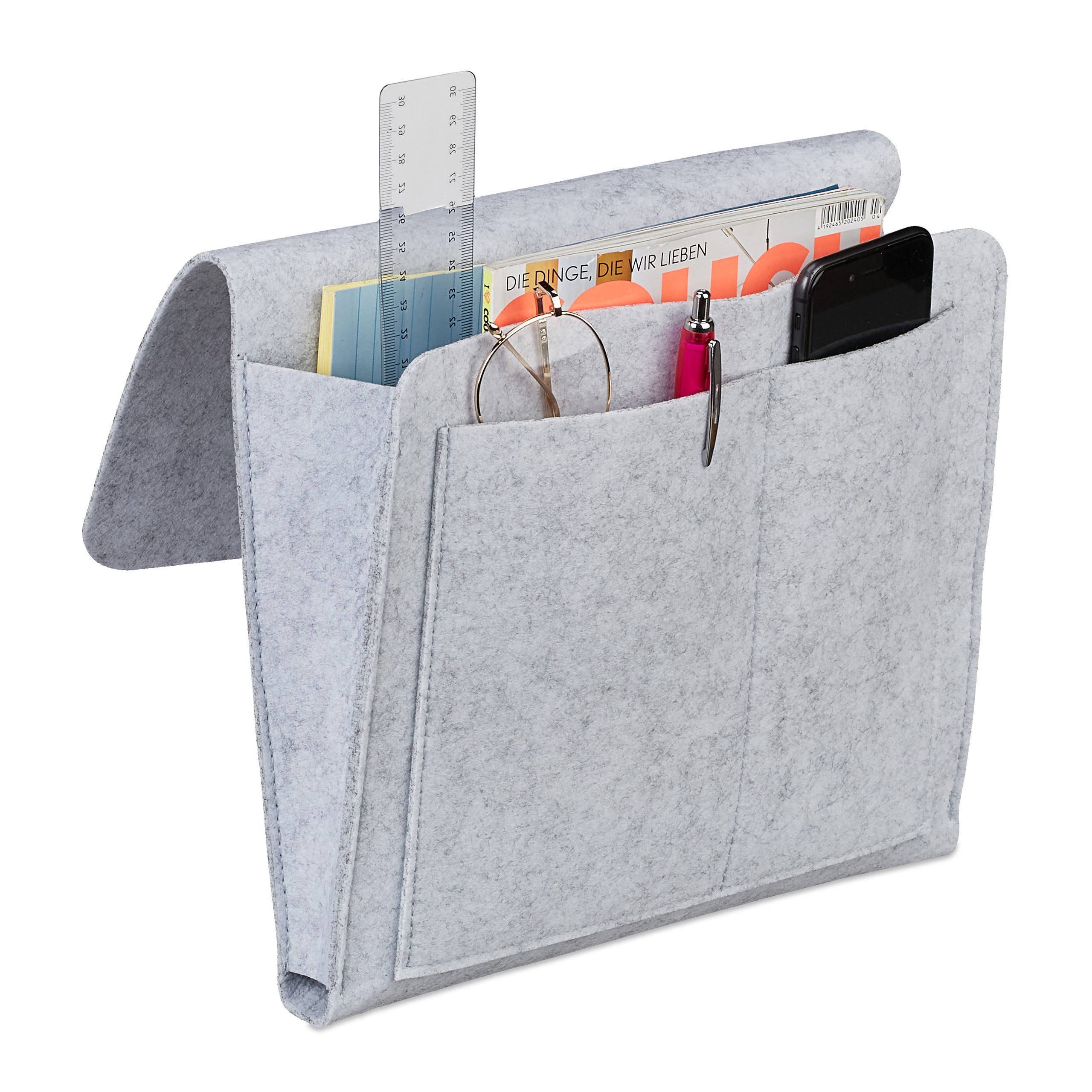 Organizer Da Divano Relaxdays | 5 Tasche In Feltro Bianco | Porta Telecomando, Libri, Occhiali - Foto 7
