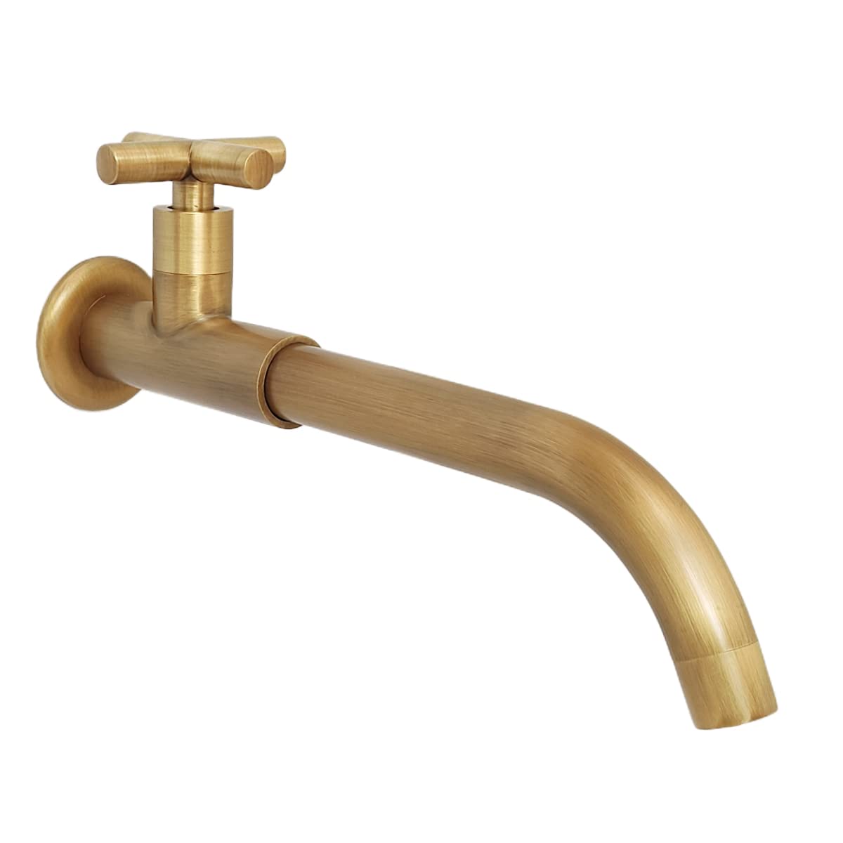 Mosiężny kran ścienny do zimnej wody, antyczny długi kran ogrodowy, obrotowy o 360° kran z brązu z krzyżowym uchwytem do kuchni, szczotkowany