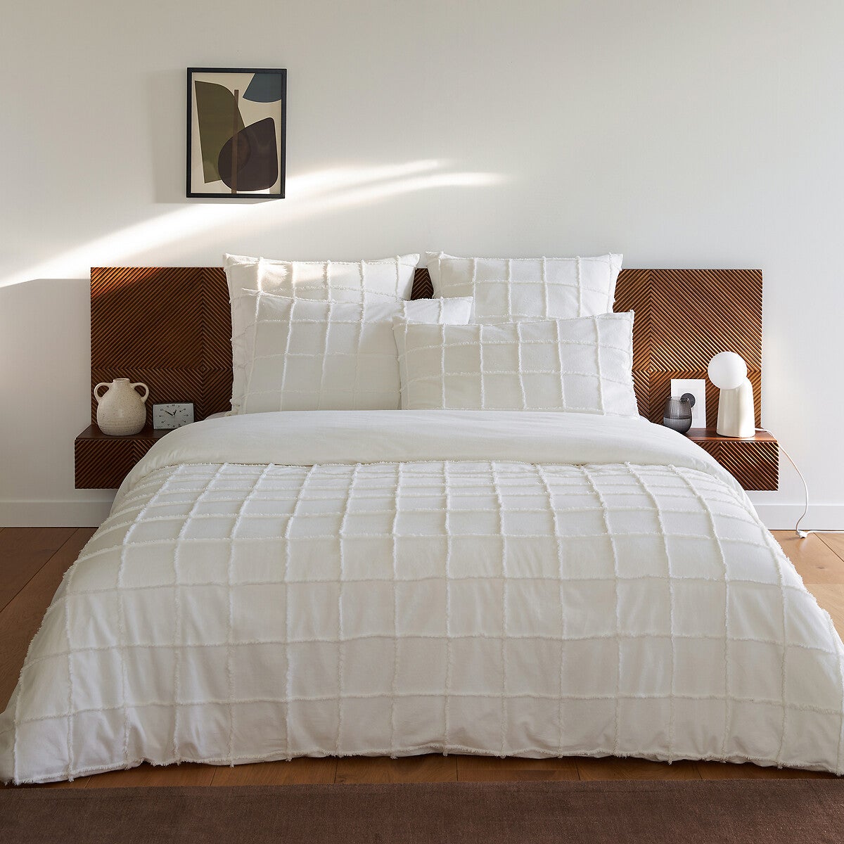 Housse de couette 220x240 cm + taies - blanche et naturel