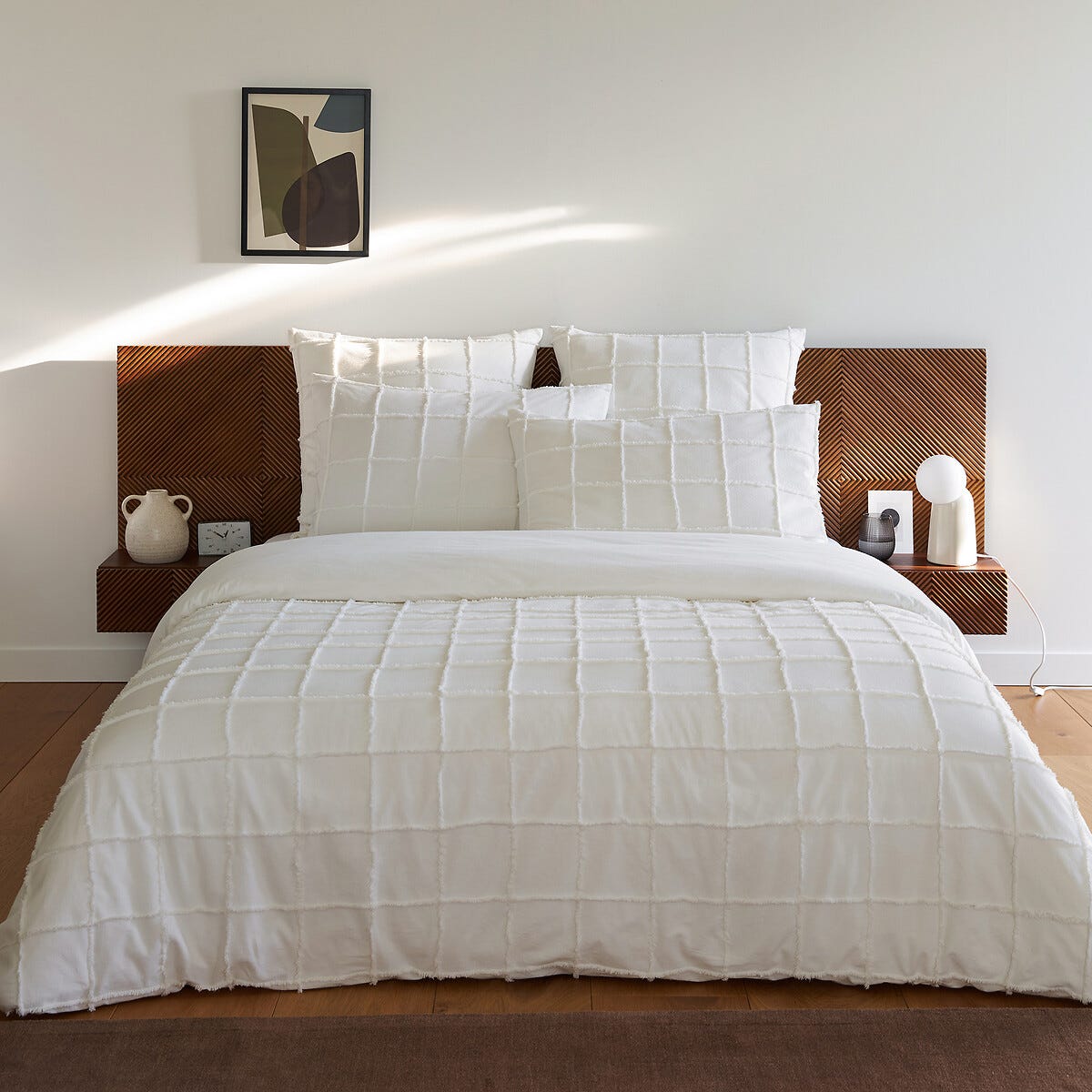 Housse de couette 220x240 cm + taies - blanche et naturel Housse de couette 220x240 cm + taies - blanche et naturel