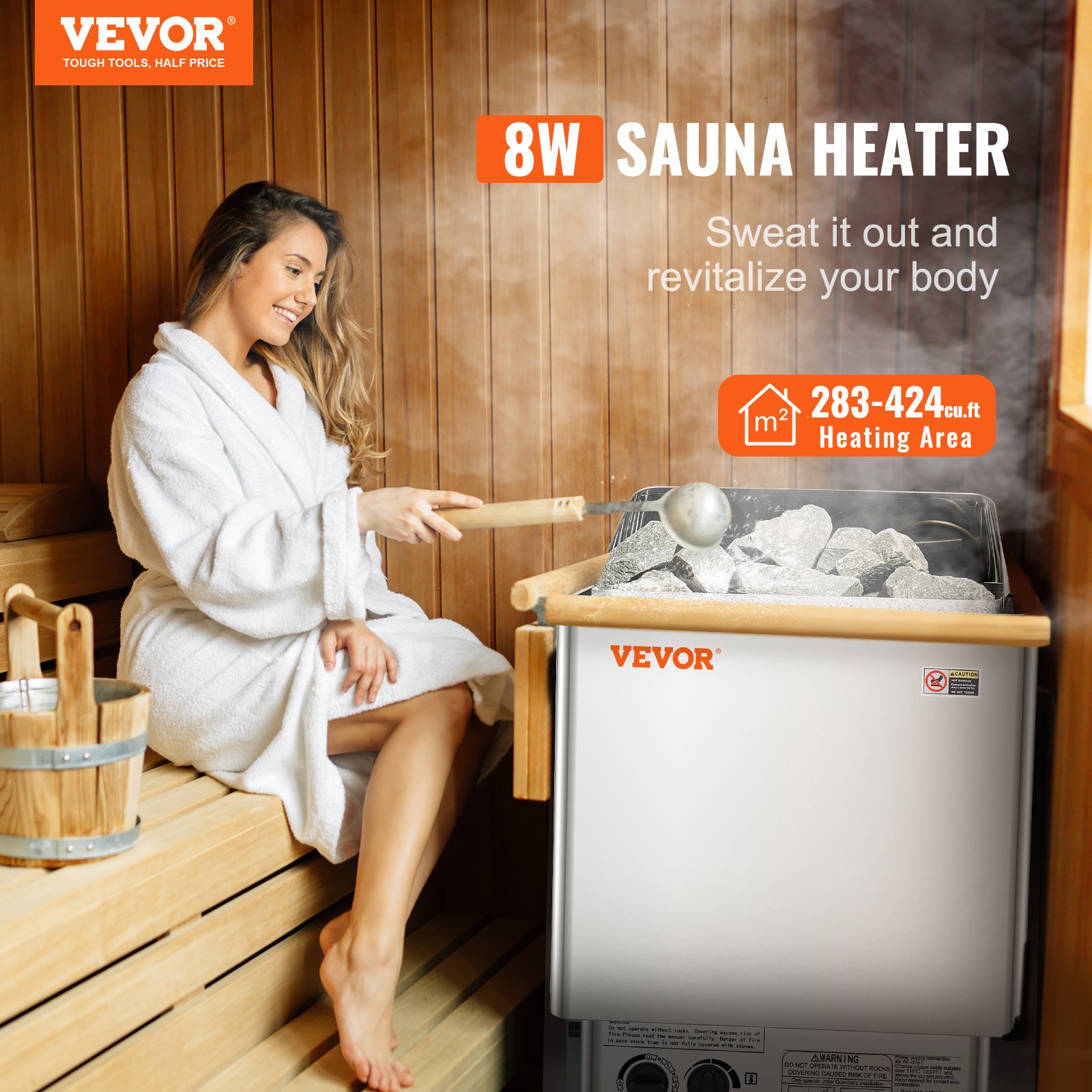 Poêle Sauna Électrique VEVOR, 8 kW, 400 V 3 N, avec Minuterie 3 h, Contrôleur Intégré, 110℃ Max, pour Sauna 8-12 m³, Spa Hôtel, Pierres Non Incluses - 2