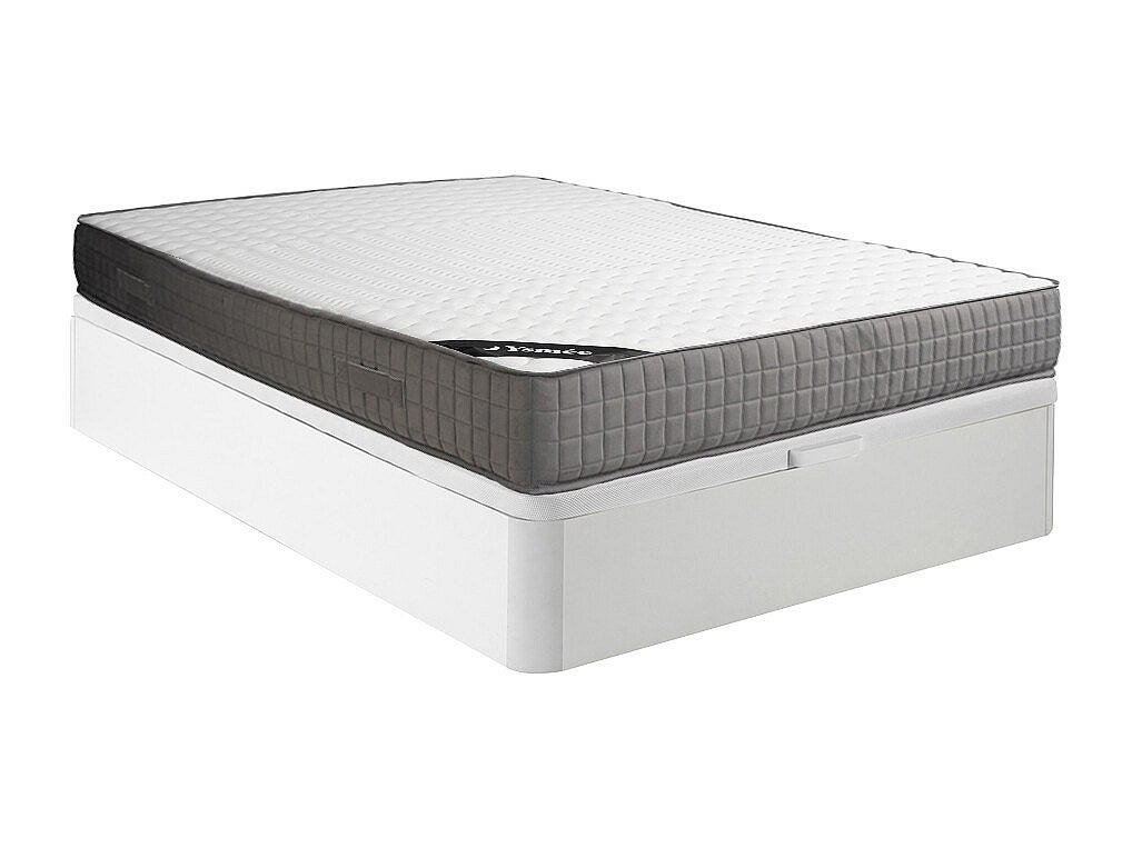 Zestaw 140 x 190 cm stelaż z białą skrzynią + materac piankowy o grub. 22 cm z 11-strefową warstwą wierzchnią z pamięcią kształtu - DANEVO marki YSMÉE
