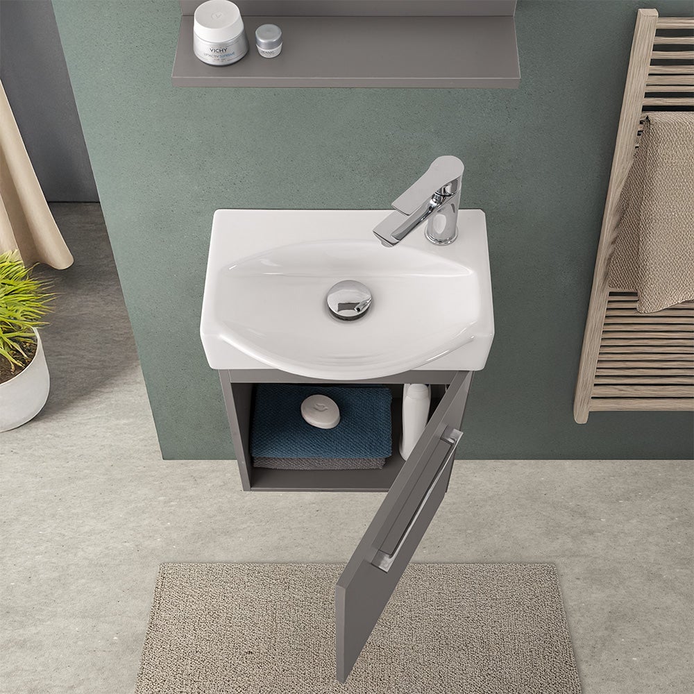 Mobiletto bagno sospeso 39 cm mini salvaspazio grigio 1 anta Elys - 2