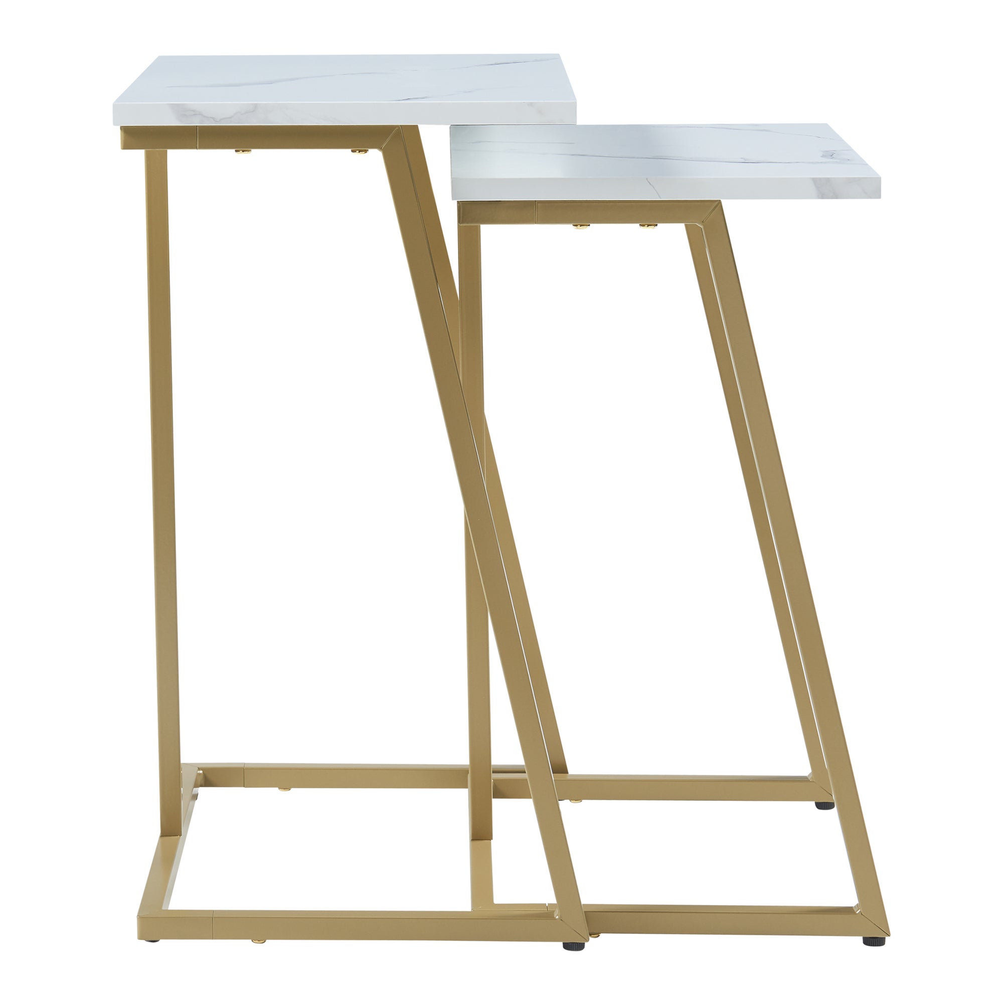 Lot de 2 tables basses gigognes Salem acier panneau de particules or effet marbre blanc [en.casa] - 5