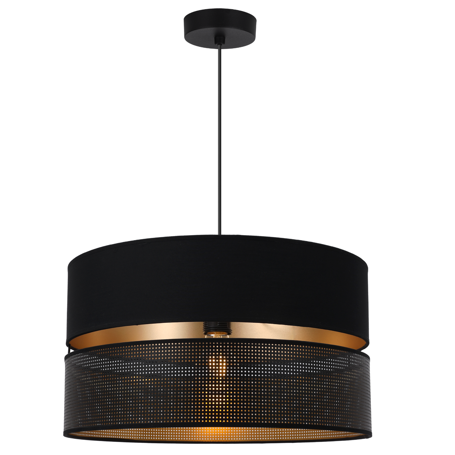Lampa sufitowa wisząca Asti Duo czarna glamour 1xE27 abażur okrągły tuba 40cm czarny/złoty Light Home LH